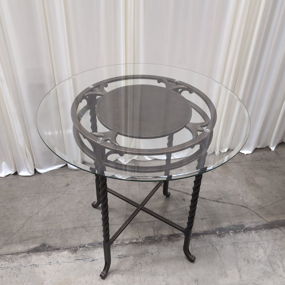 Round Glass Top Bar Table with Twisted Metal Base