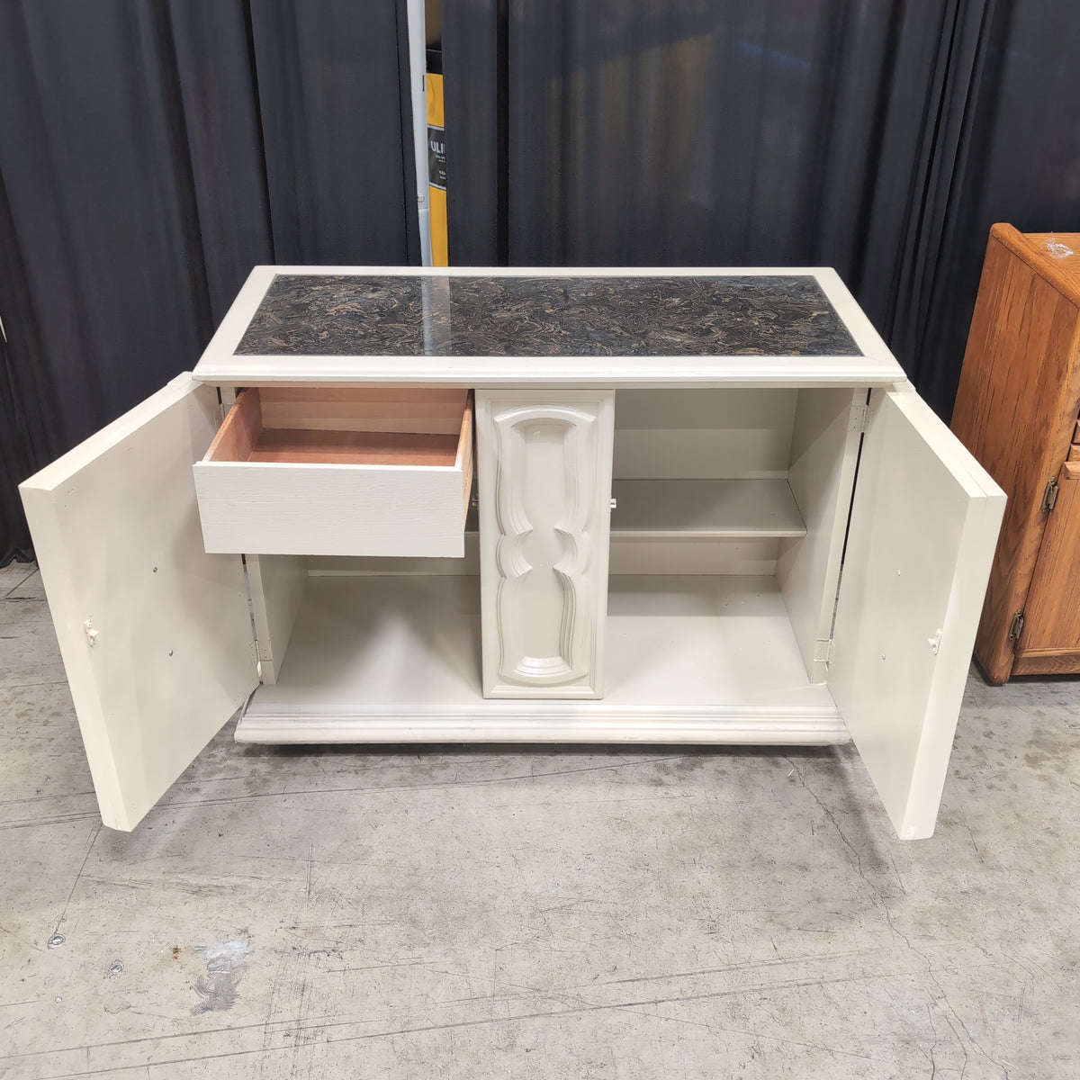 Cream Ornate French Provincial Style Buffet with Dark Top