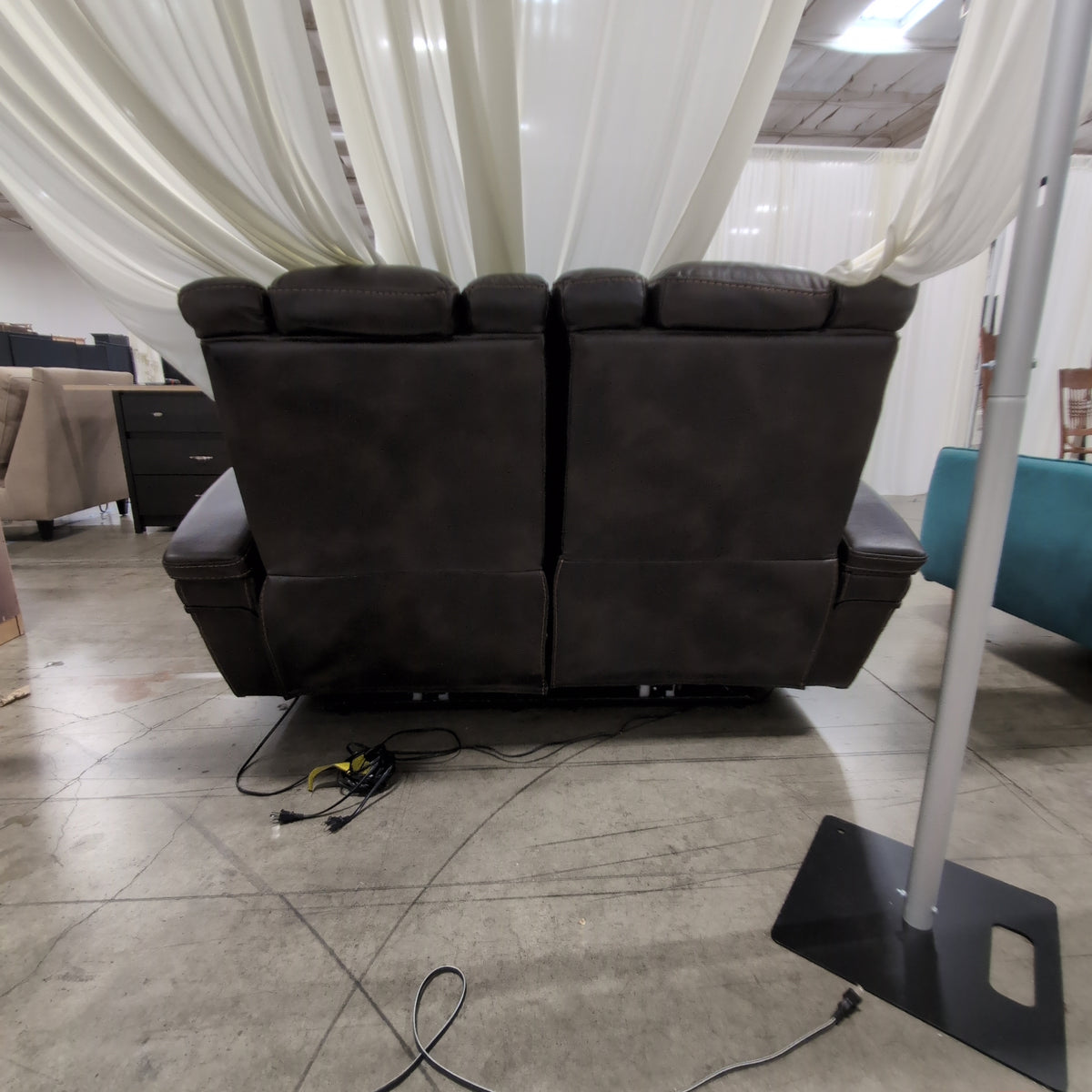 Man Wah Furniture-Modern Brown Faux Leather Reclining Loveseat with LED Cupholders