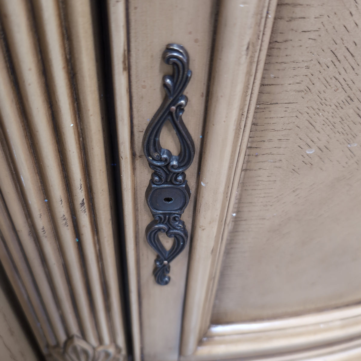 Traditional Light Brown Wood Corner Cabinet with Carved Details