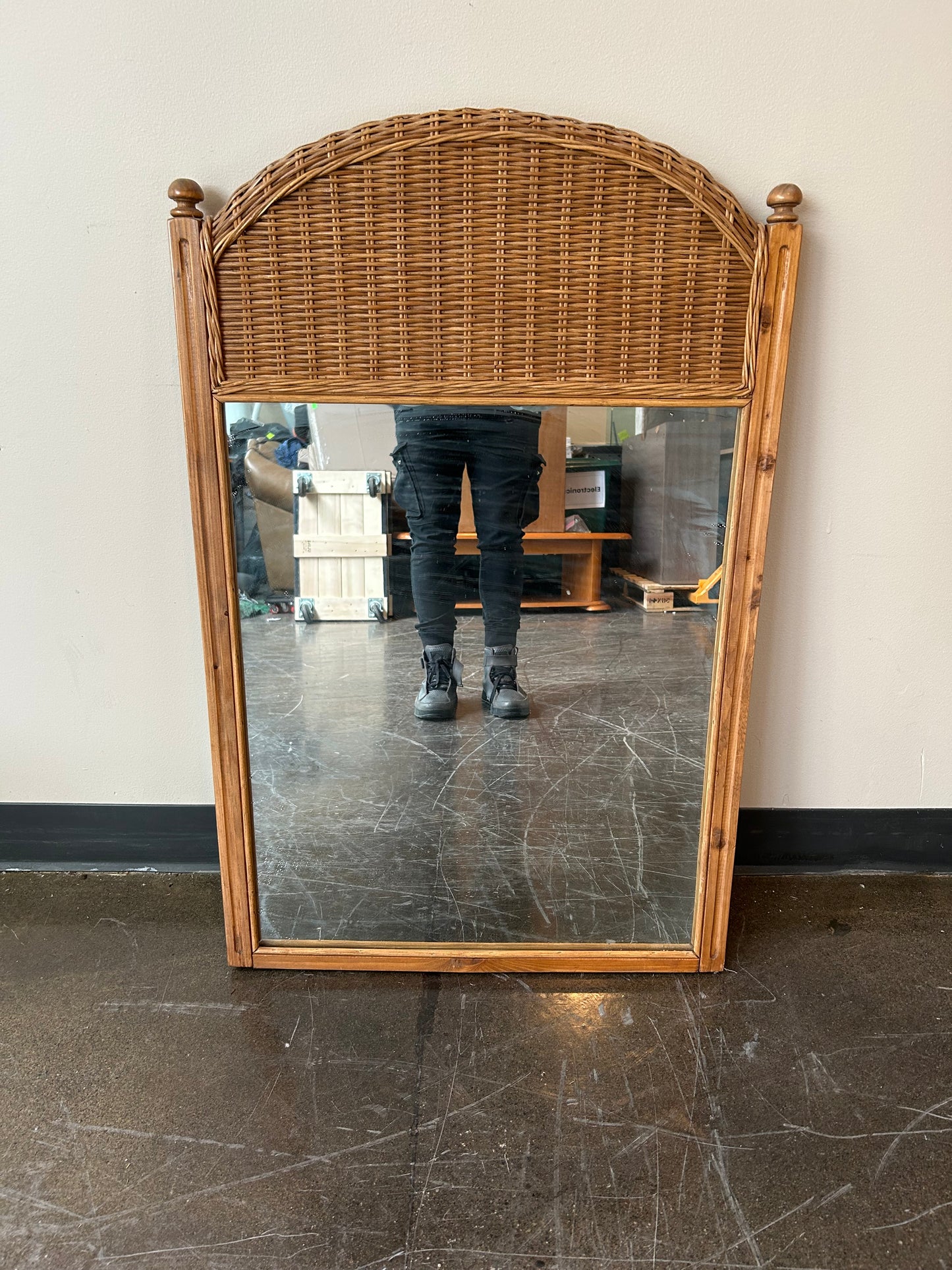 Large Mirror with Wicker Detail