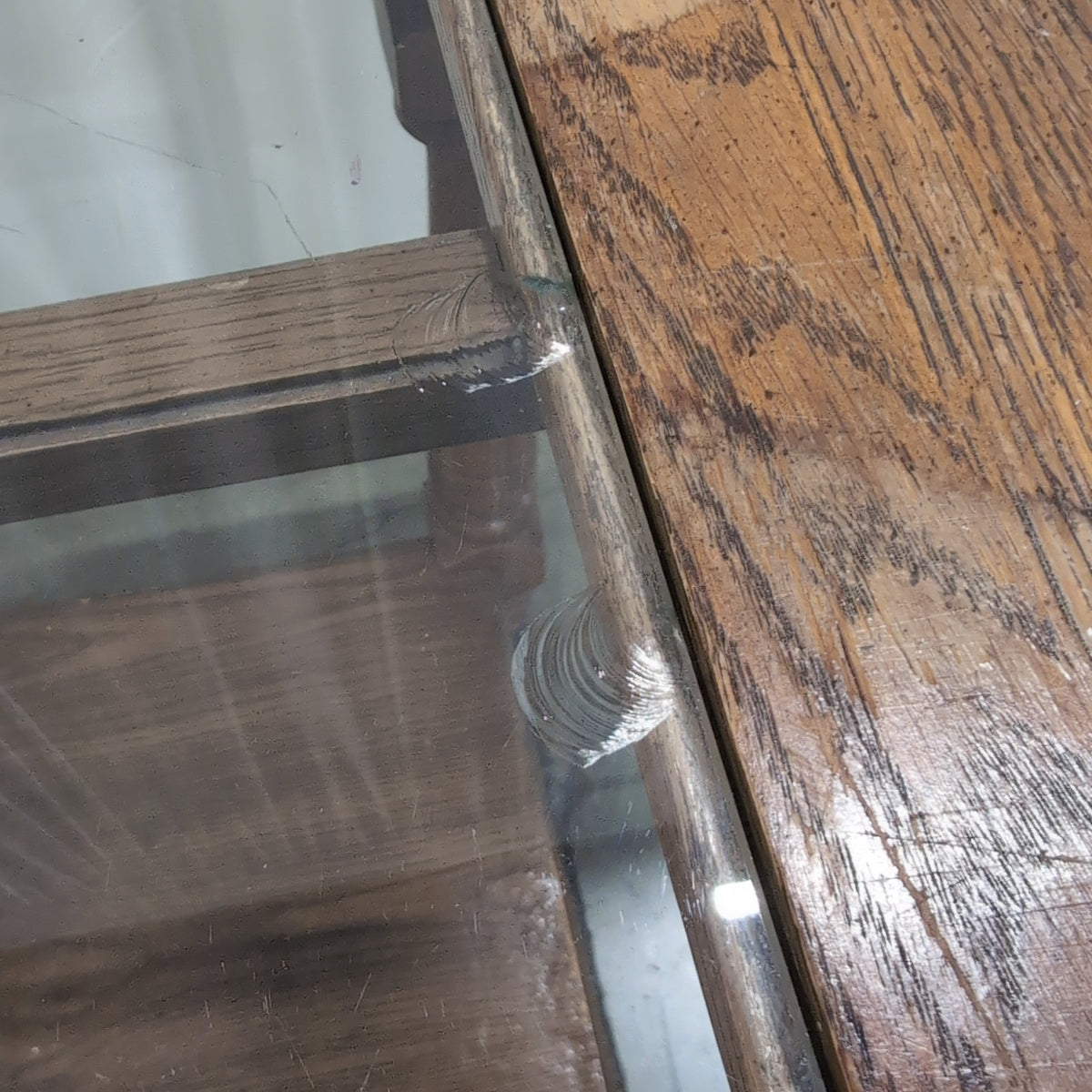 Medium Brown Wood End Table with Glass Top