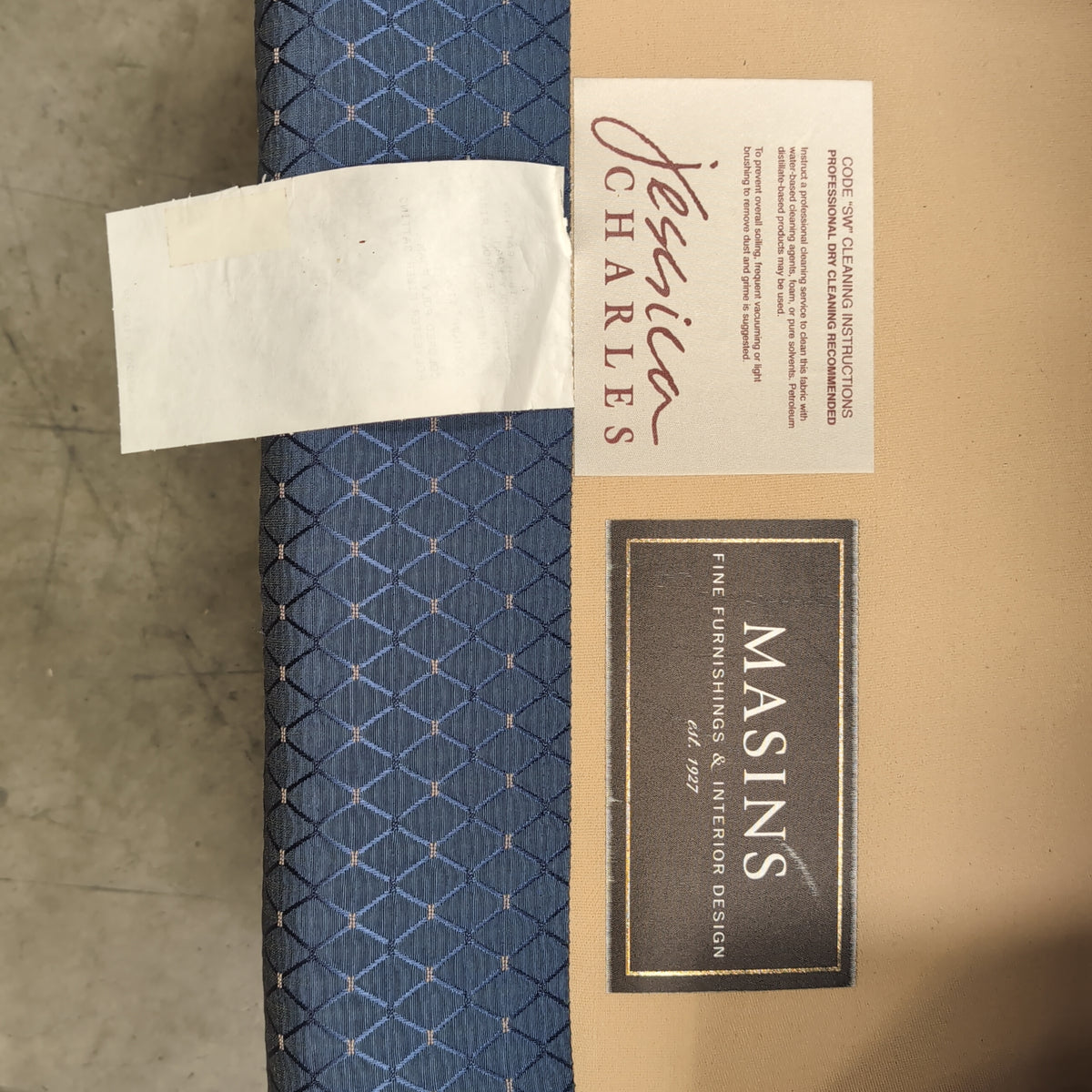 Dark Blue Tufted Upholstered Chair with Geometric Pattern