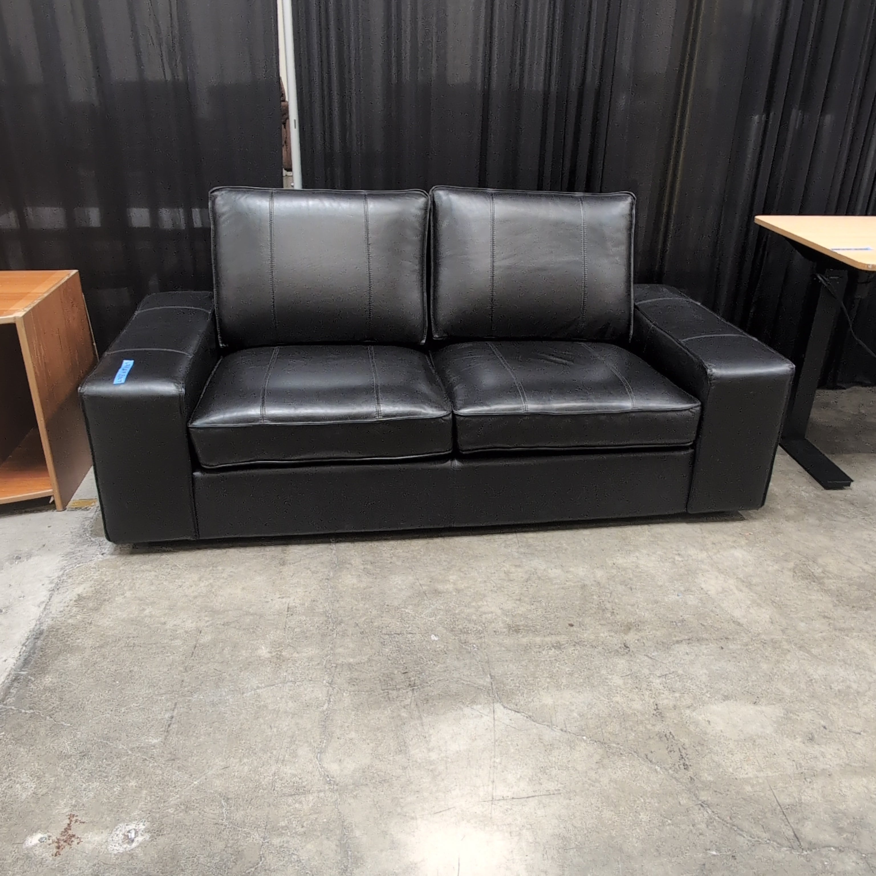 Modern Black Faux Leather Couch with Square Arms