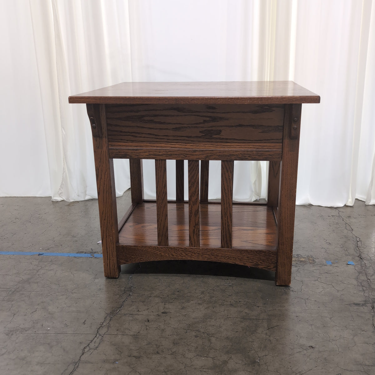 Mission Style Wood End Table with Drawer and Shelf
