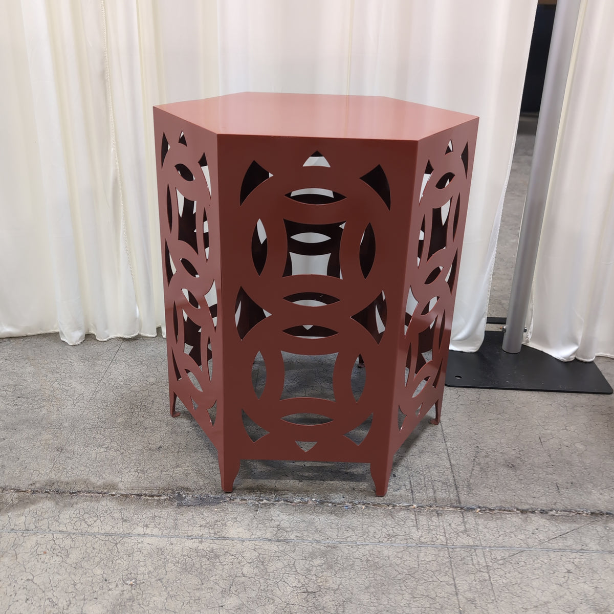 Orange Hexagonal End Table with Cut-Out Design