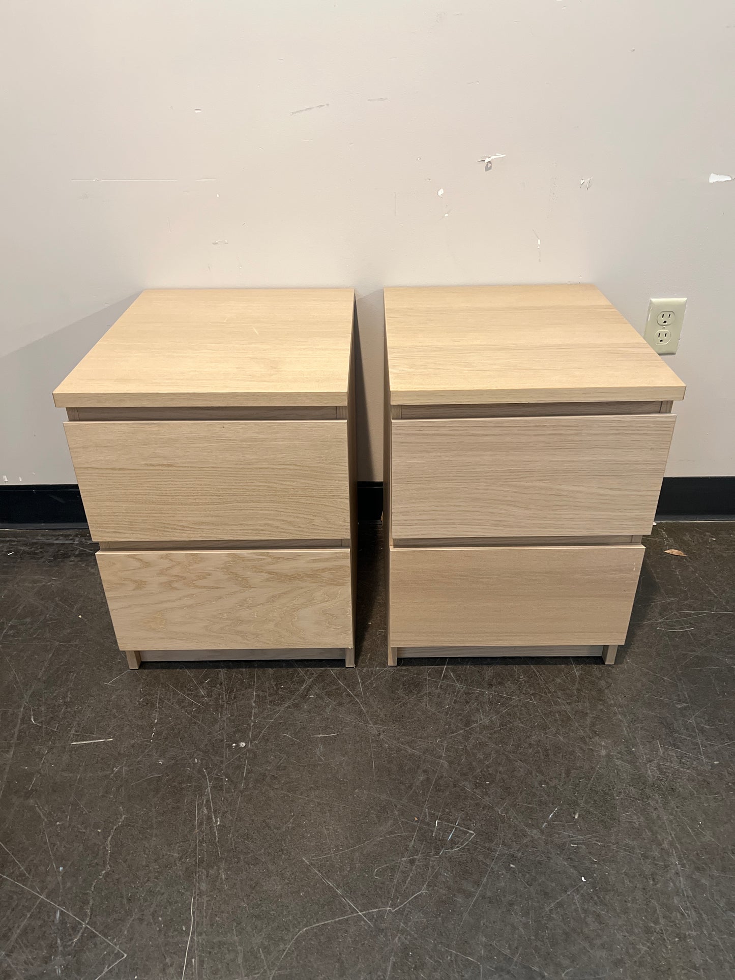 Two-Drawer Light Oak Wood Nightstand