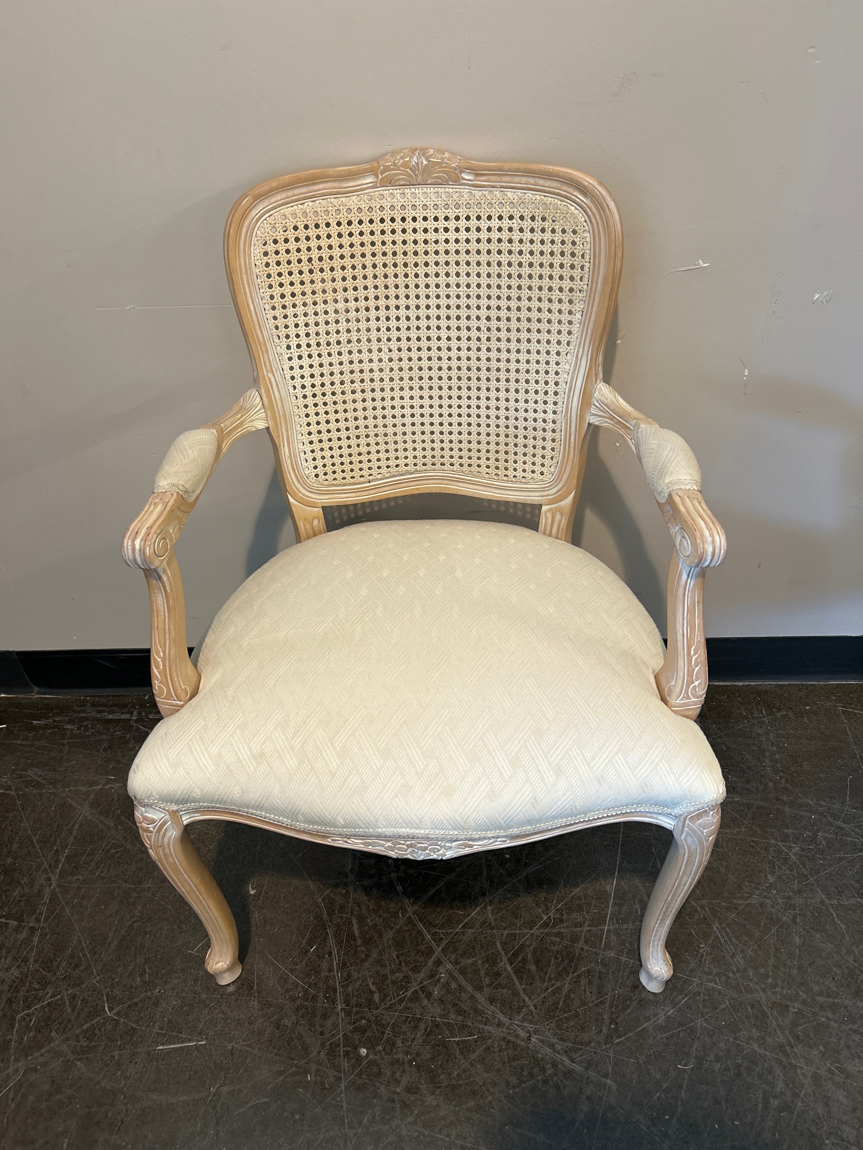 Rosalco Italian-Made French Provincial Cane Back Armchair – Cream Upholstery