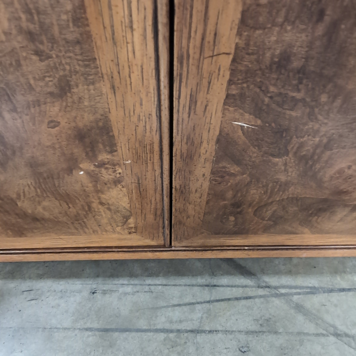 Warm Brown Burl Wood Buffet with Brass Accents