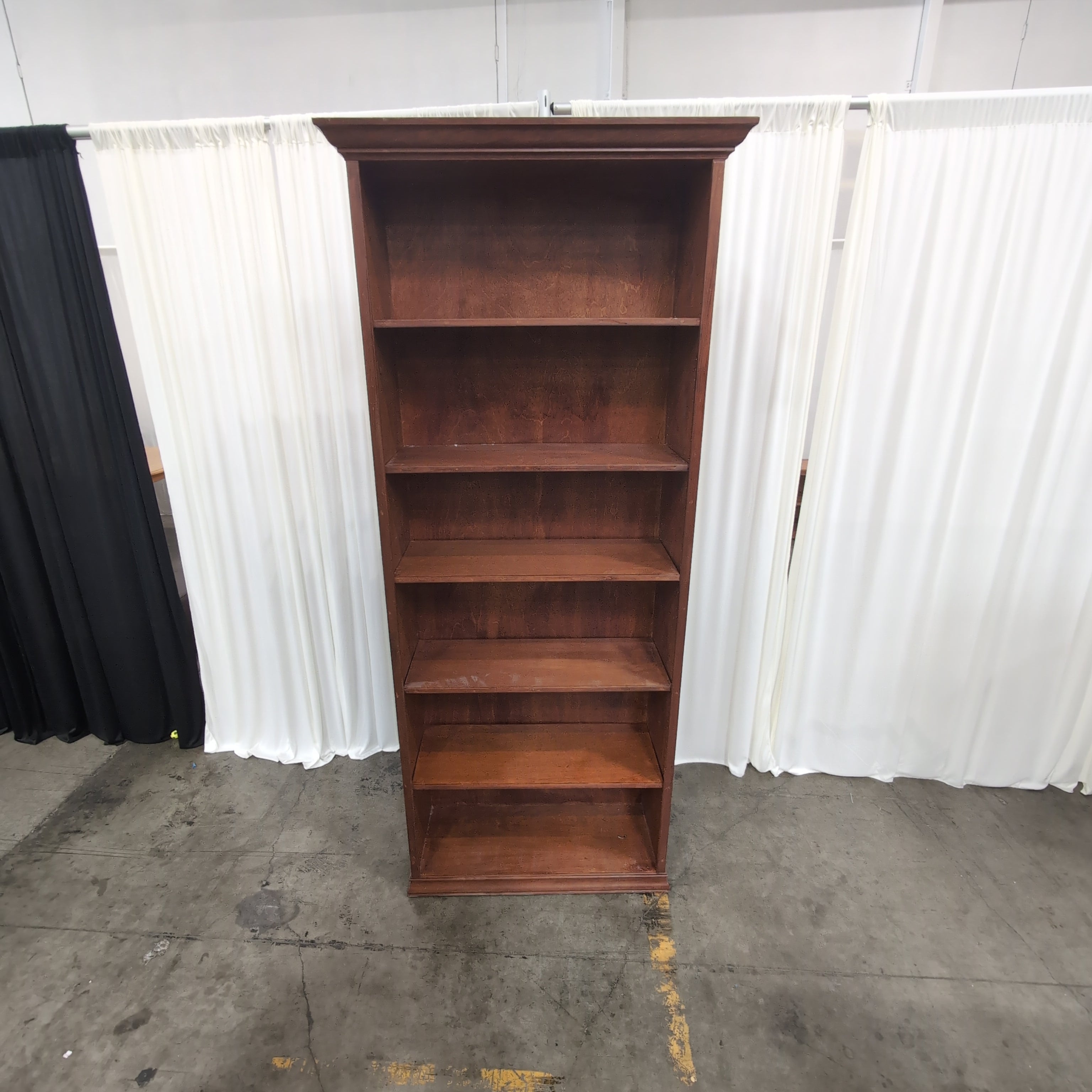 Brown Wood Five-Shelf Bookcase with Crown Molding