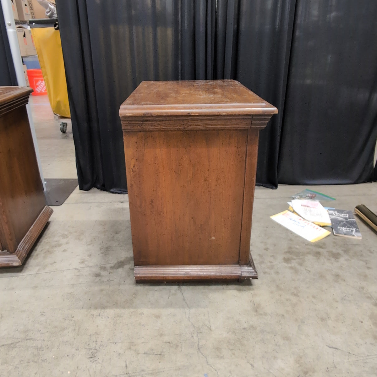 Pair of Ornate Dark Brown Wood Nightstand with Carved Panels