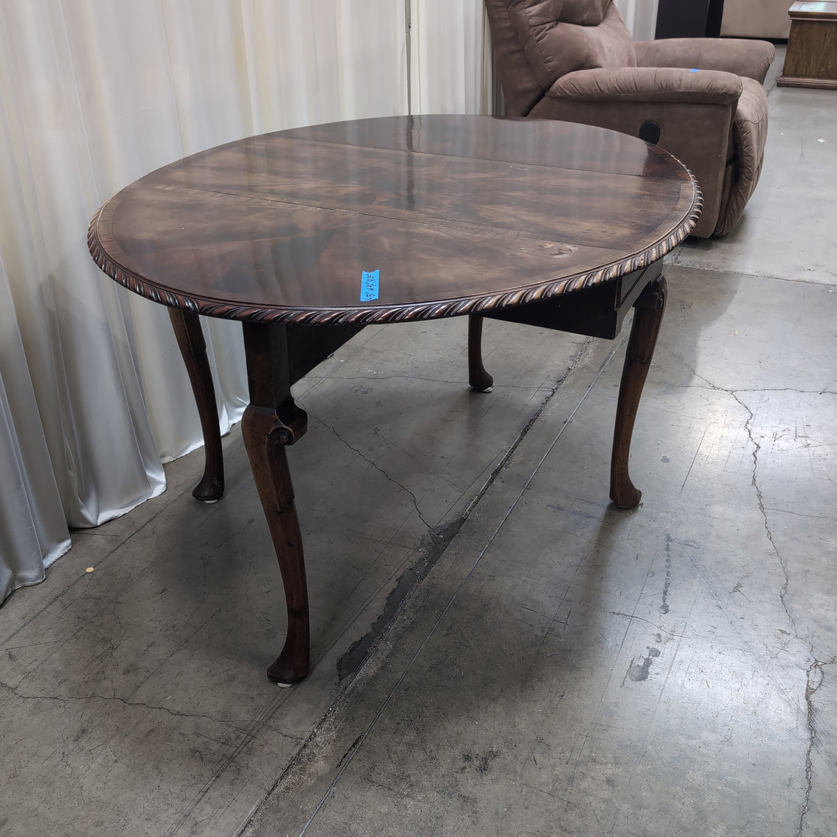 Traditional Burl Wood Coffee Table with Carved Apron