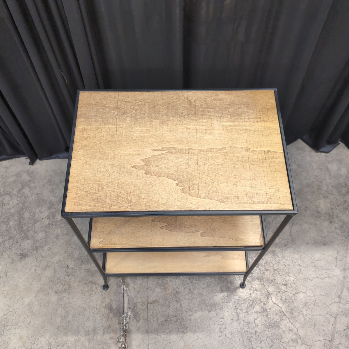 Industrial Black Metal Three-Tier End Table