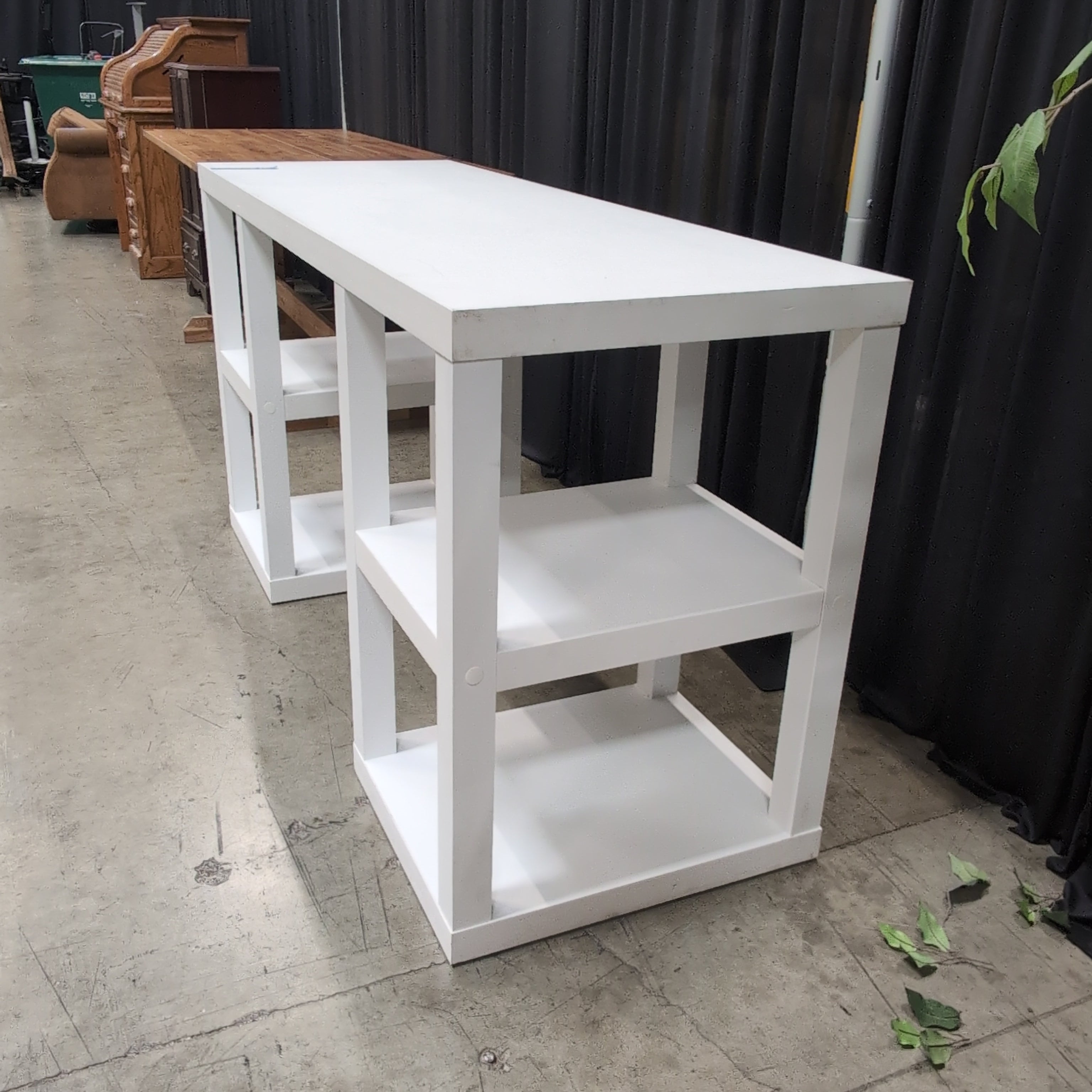 White Rectangular Desk with Side Shelving
