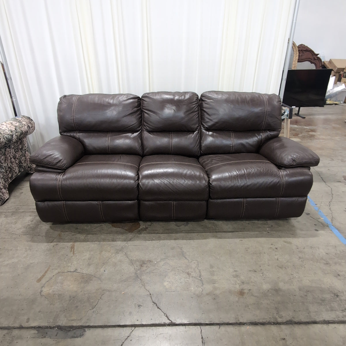 Dark Brown Faux Leather Recliner Couch with Contrast Stitching