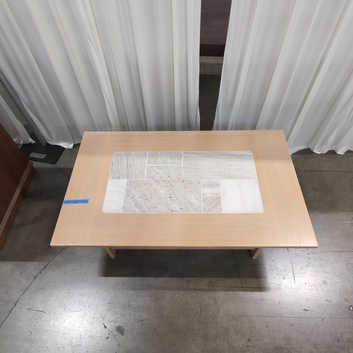 Light Wood Rectangular Coffee Table with Tile Inlay