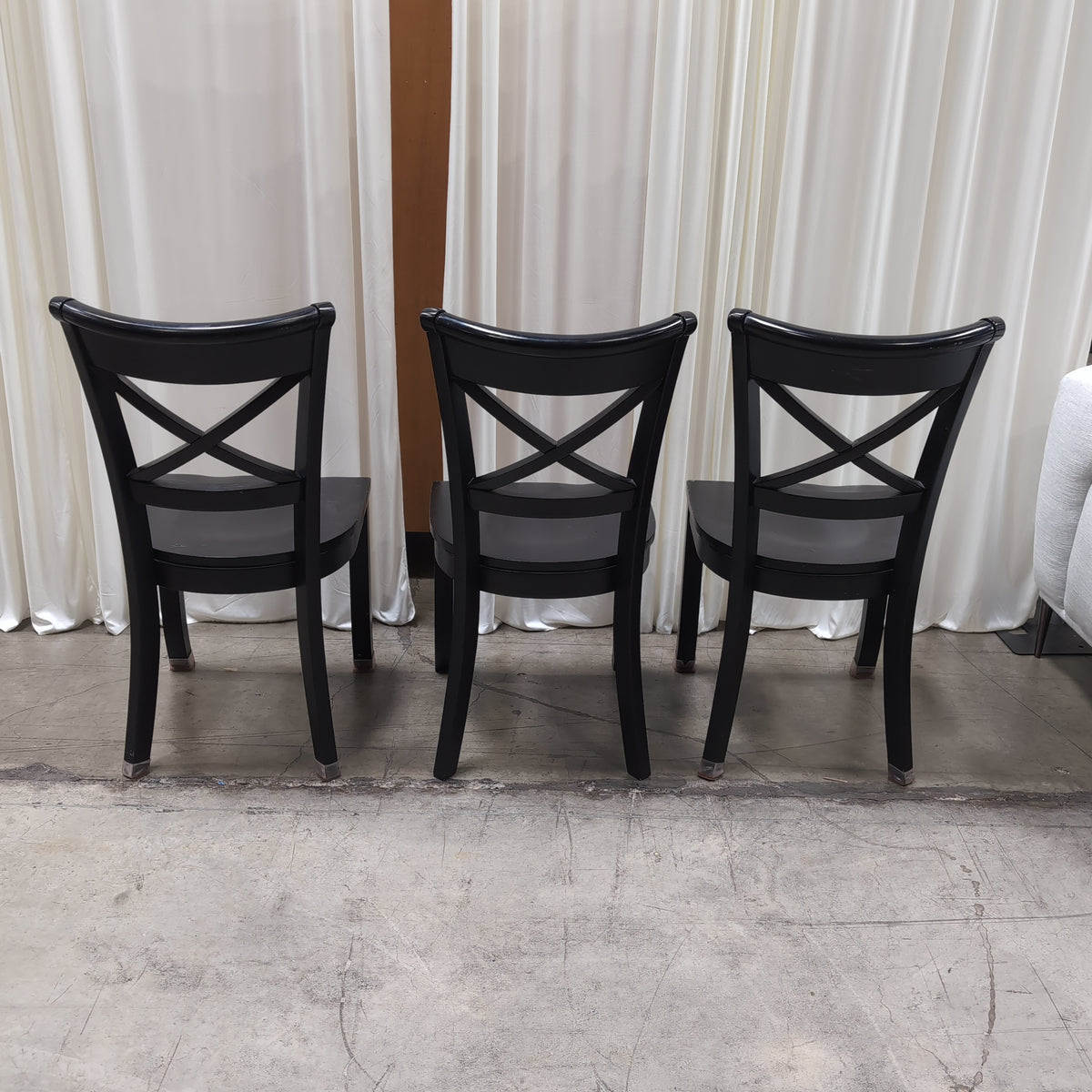 Set of Three Crate & Barrel Black Wood X-Back Dining Chair