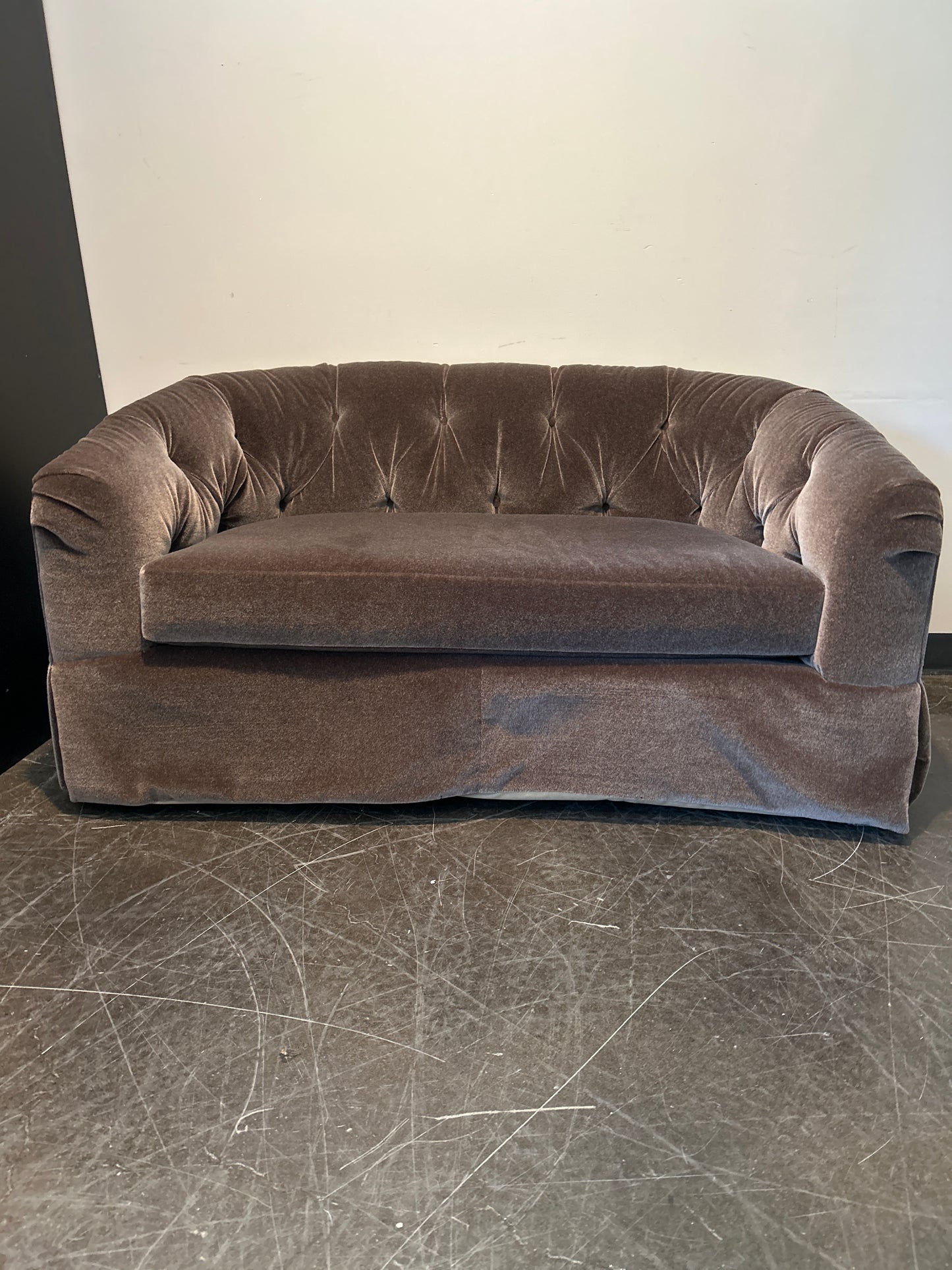Custom Tufted Gray Velvet Loveseat