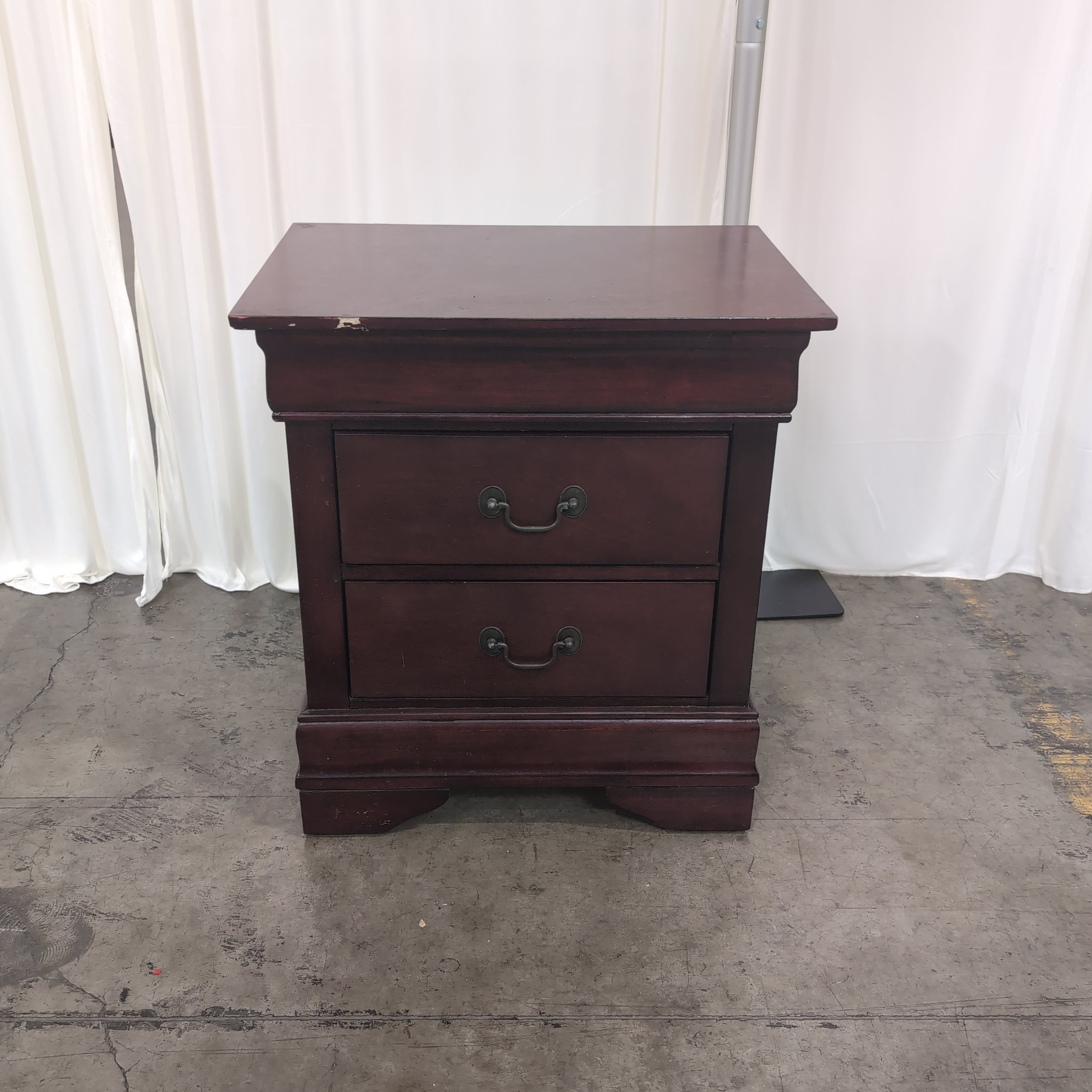 Cherry Stained Hardwood Two-Drawer Nightstand