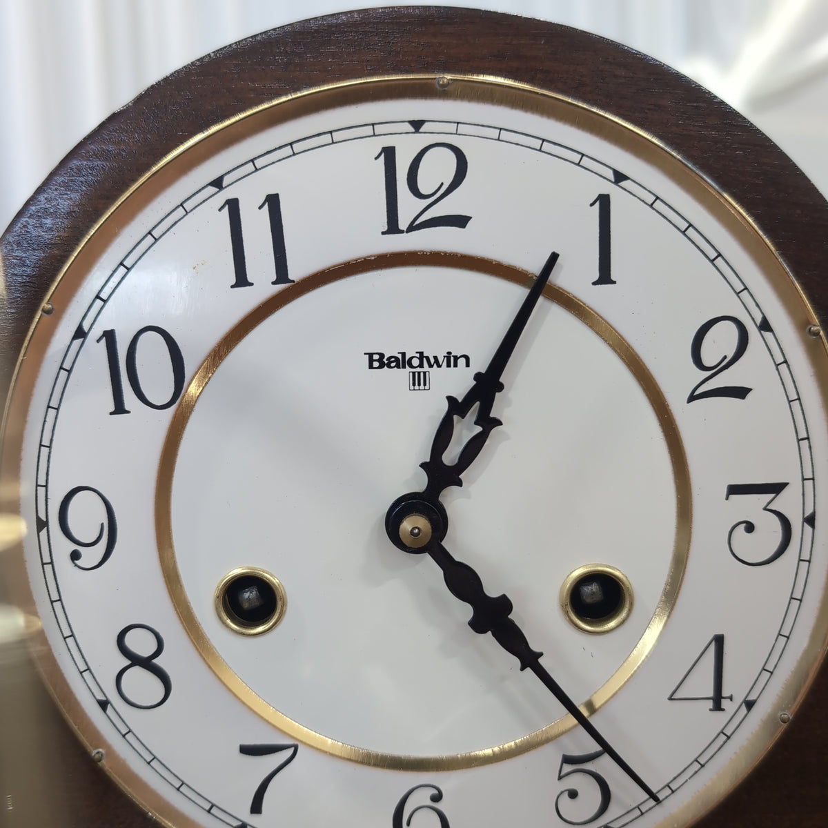 Baldwin Brown Hardwood Mantel Clock with Brass Bezel