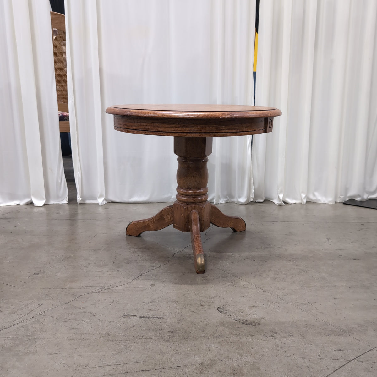 Round Brown Wood End Table with Pedestal Base