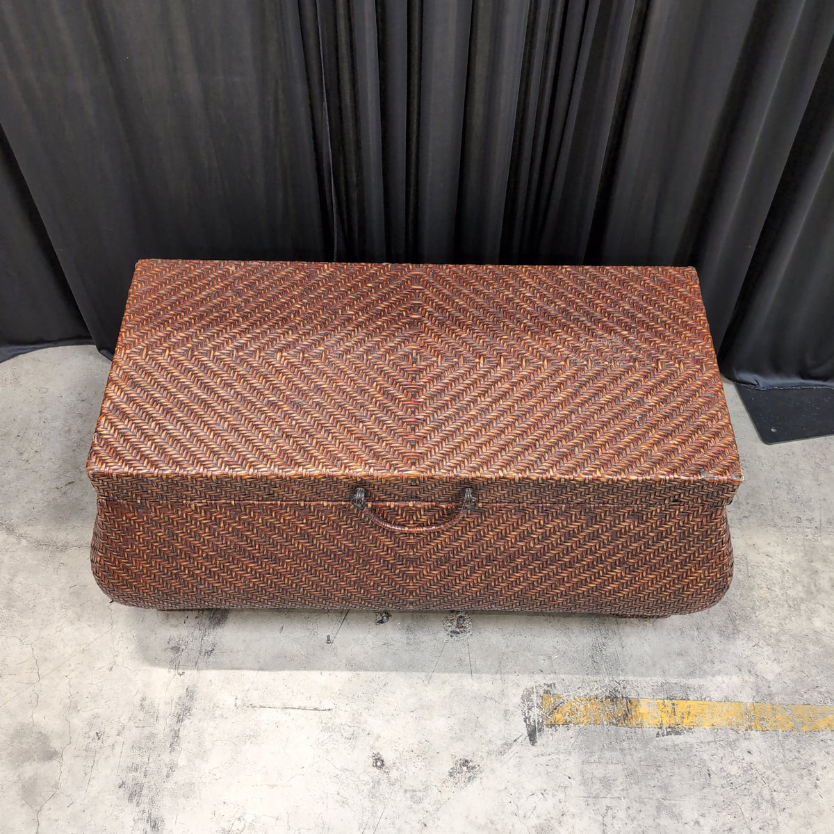 Dark Brown Woven Wicker Storage Chest with Handles