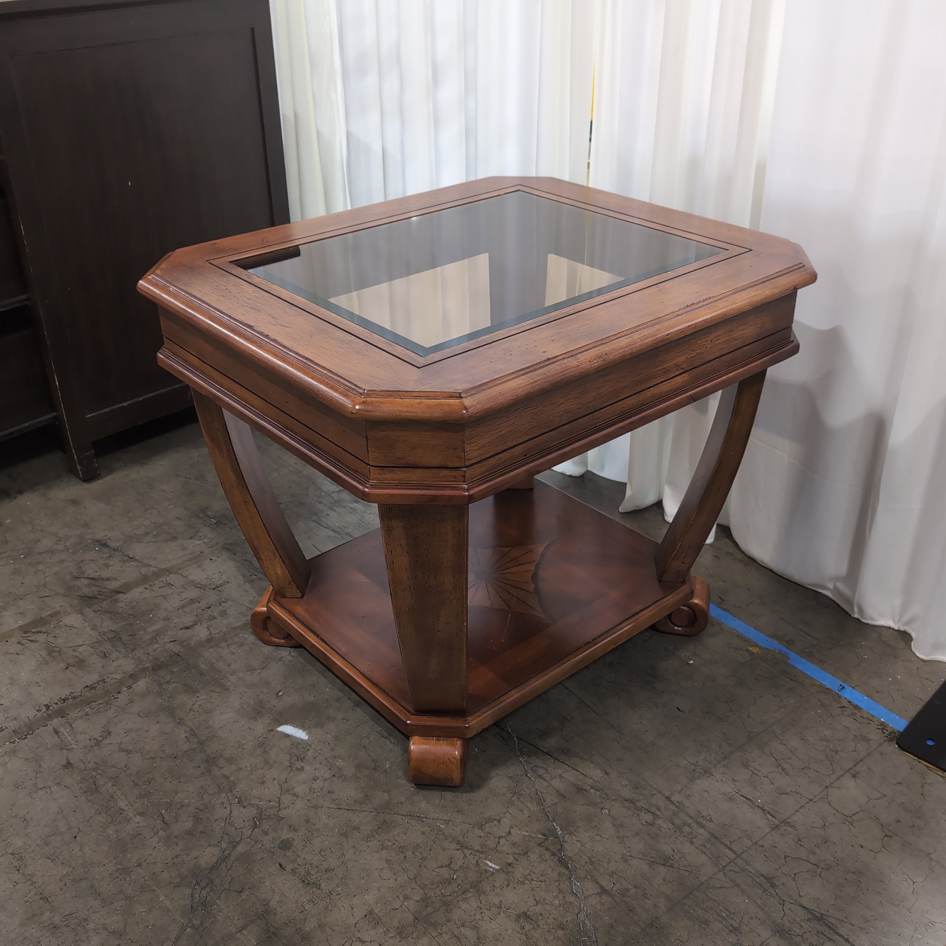 Traditional Octagonal Wood End Table with Glass Top