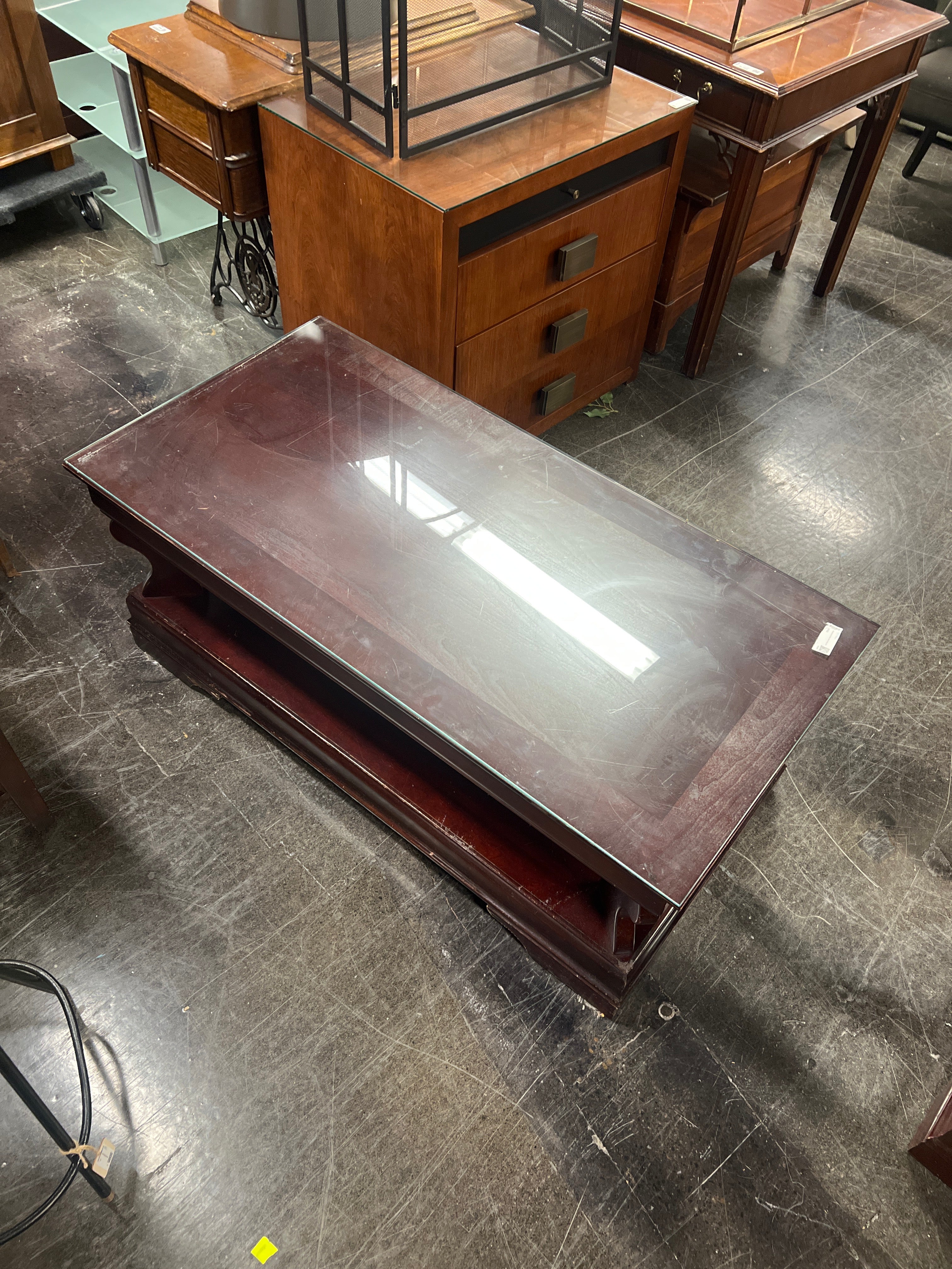 Cherrywood Coffee Table, Glass Top