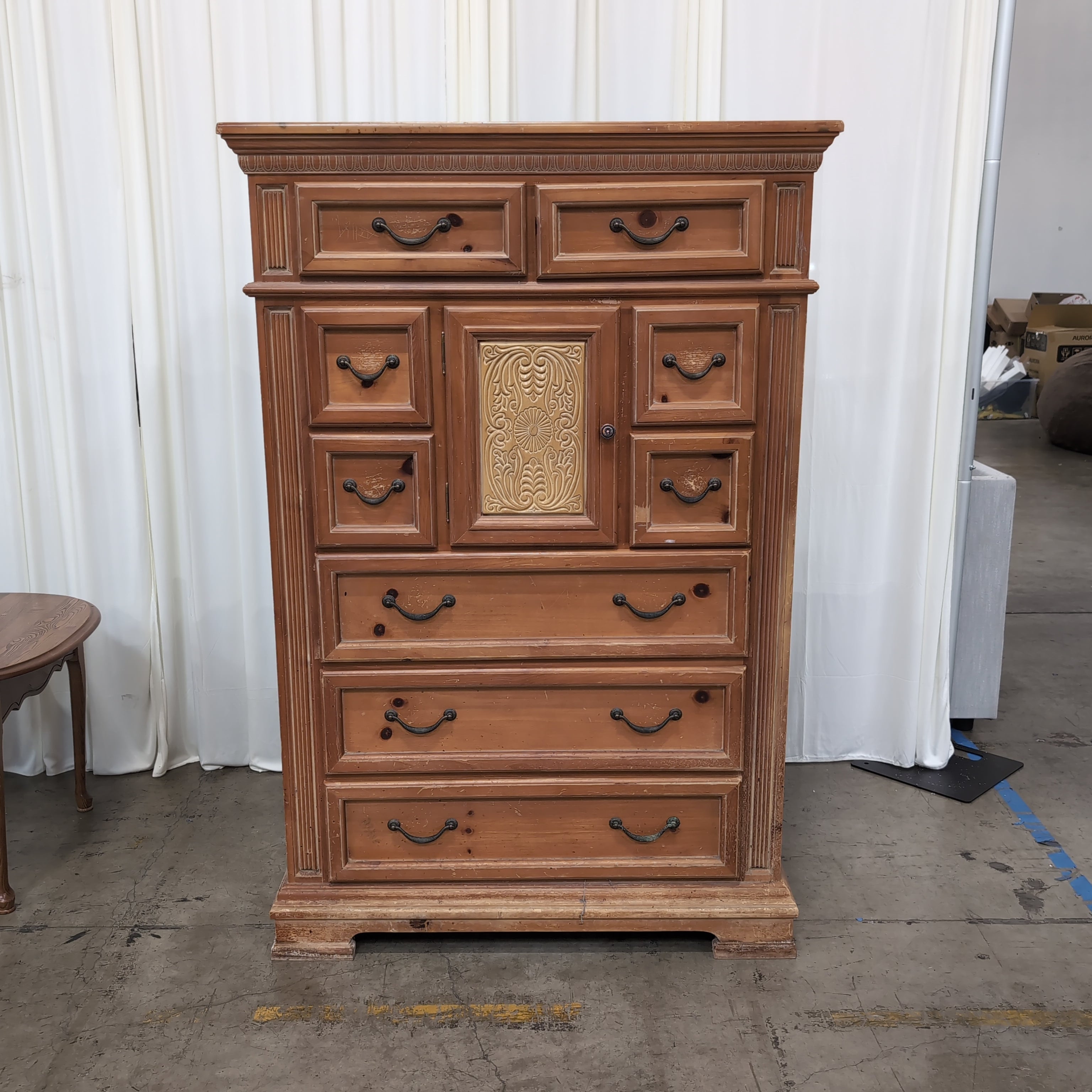 Traditional Carved Wood Dresser with Decorative Panel
