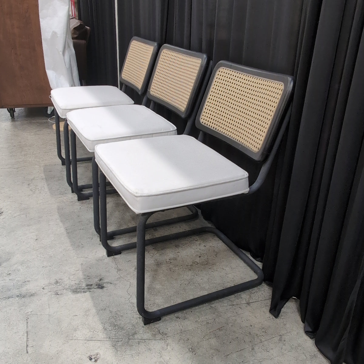 Modern Black Metal Cane Back Dining Chair