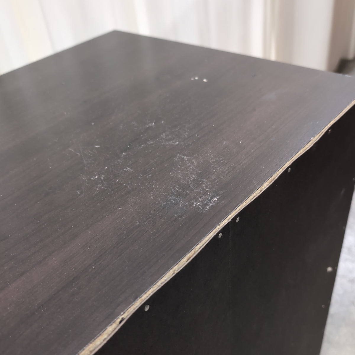 Dark Espresso Two-Drawer Nightstand with Silver Pulls