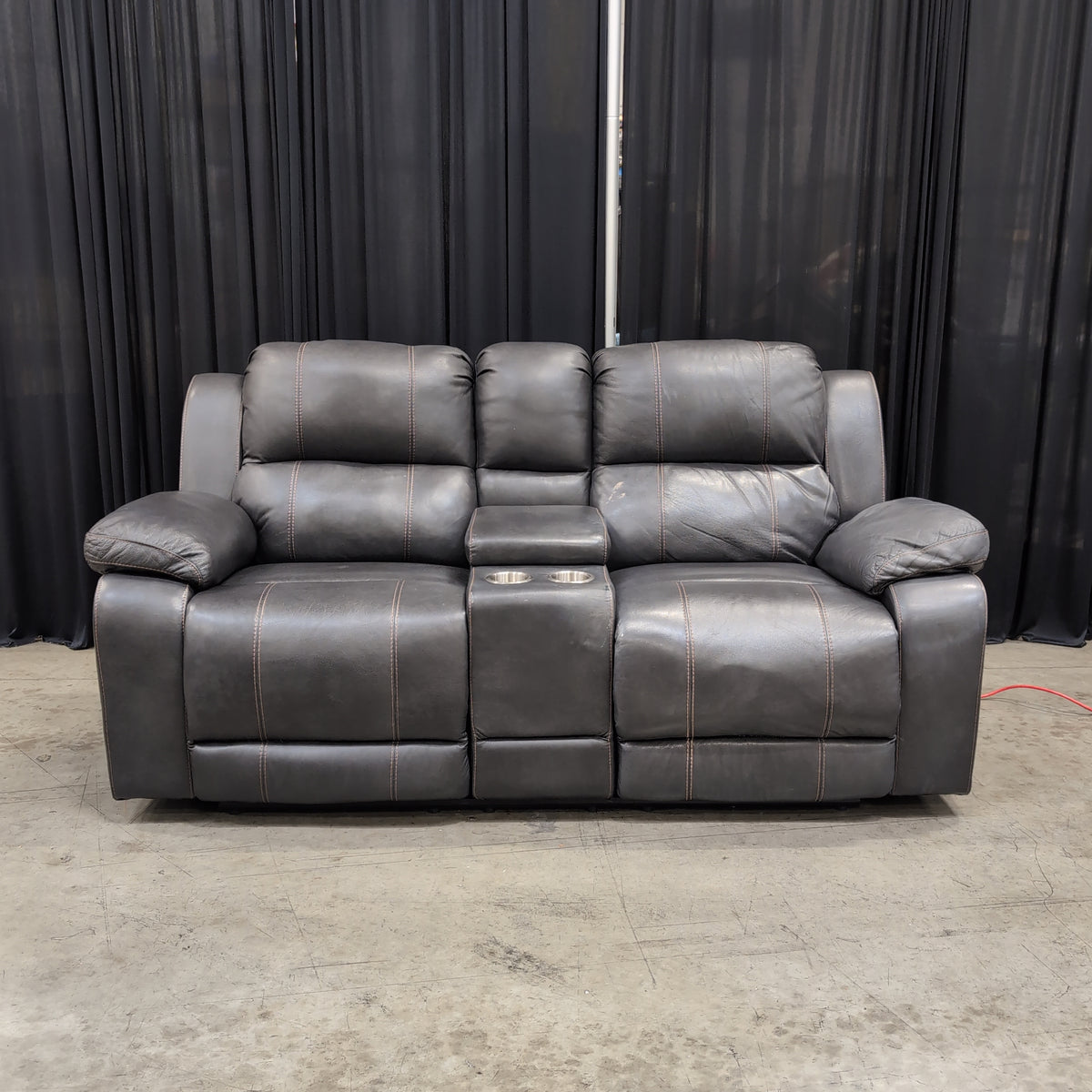 Dark Gray Faux Leather Reclining Loveseat with Console