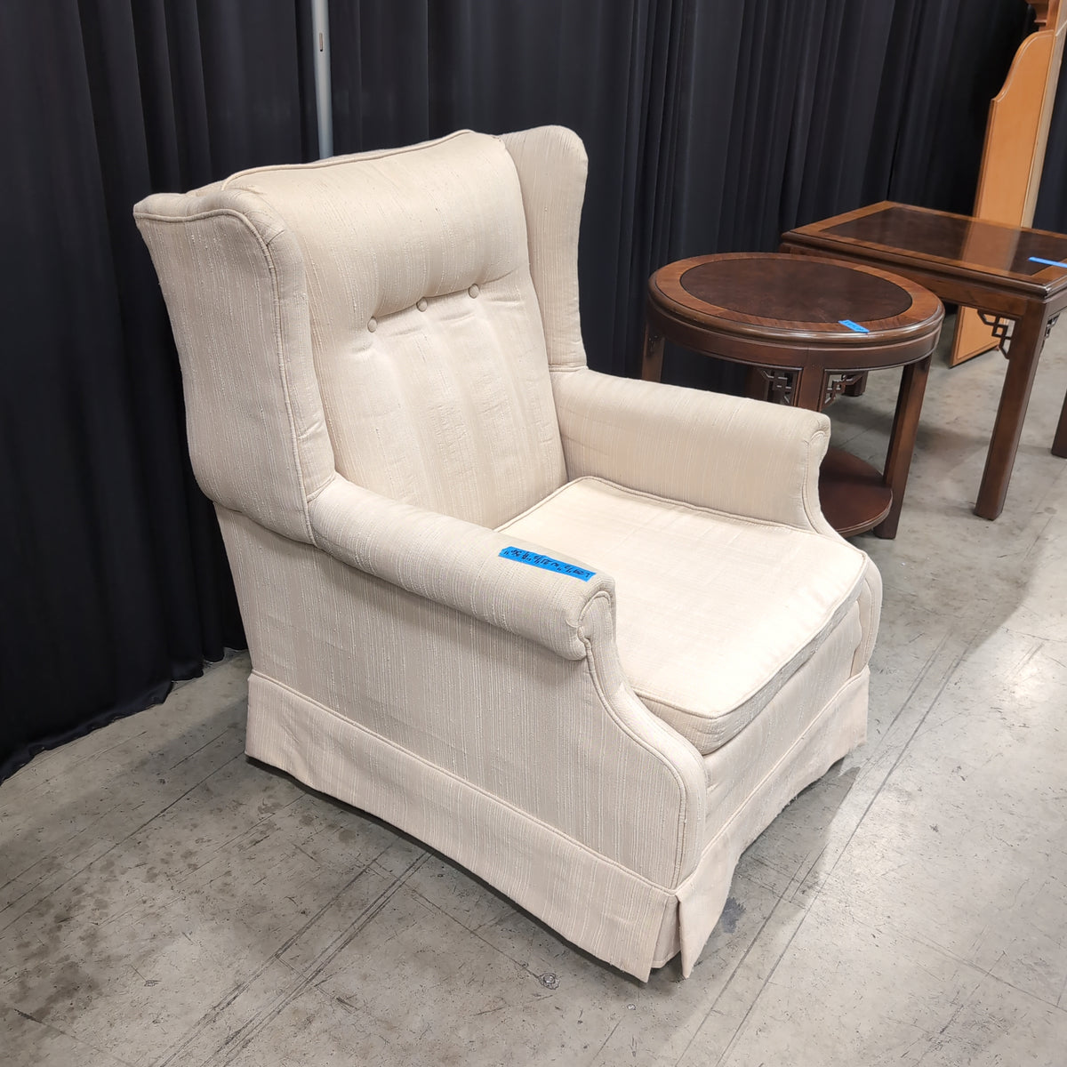 Traditional Beige Upholstered Wingback Chair with Button Tufting
