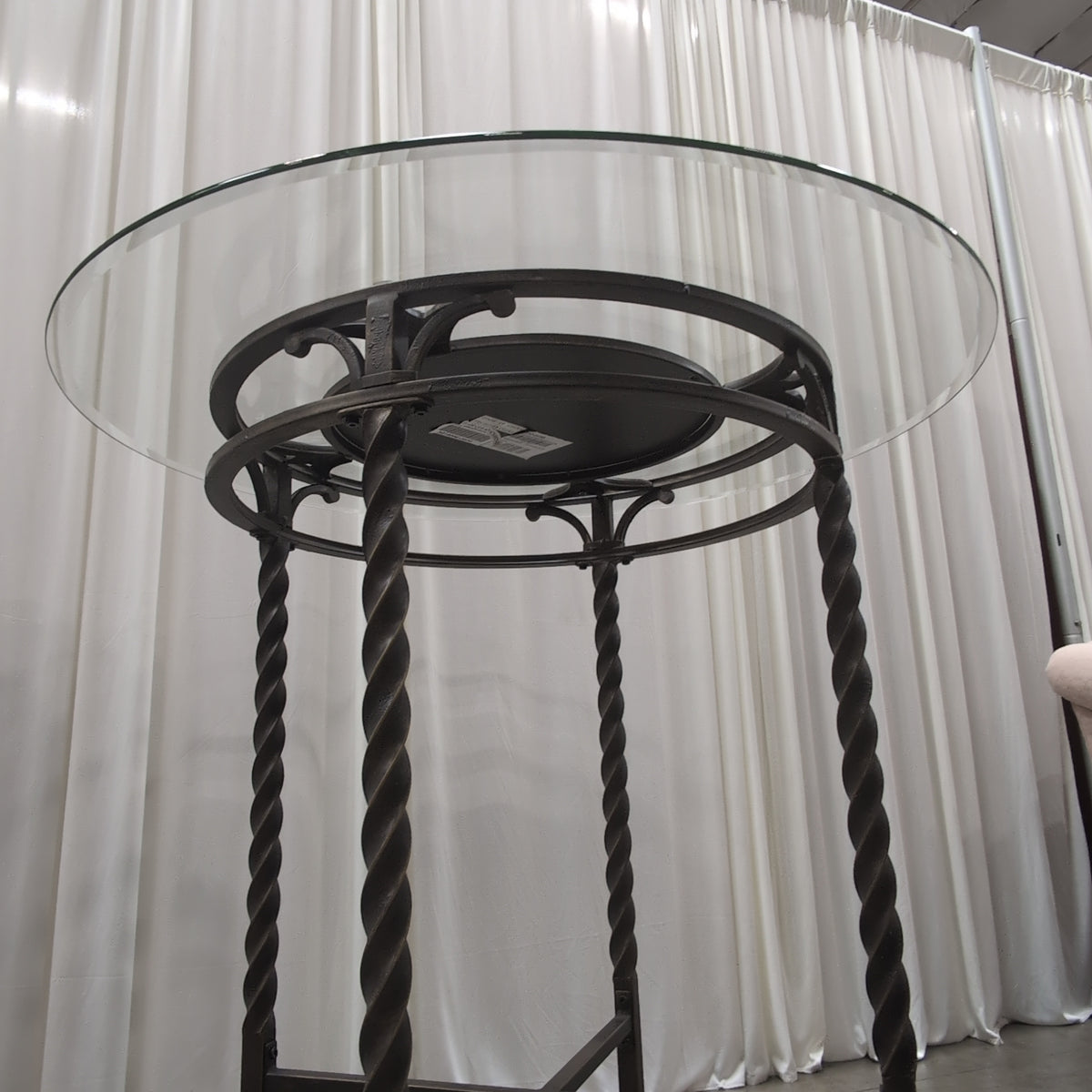 Round Glass Top Bar Table with Twisted Metal Base