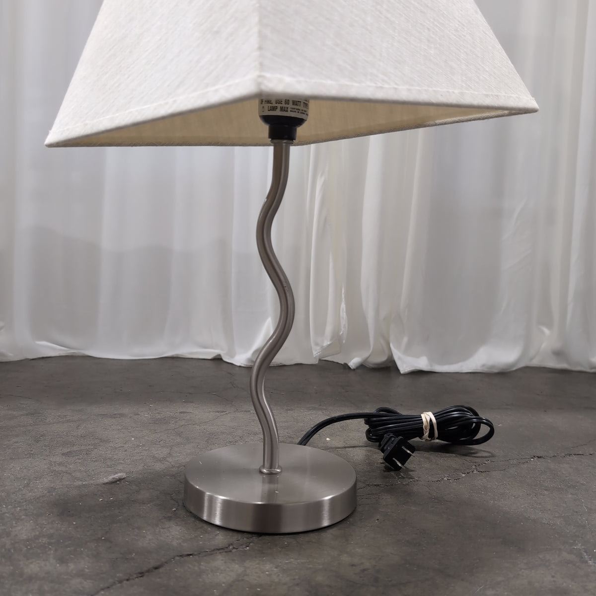 Modern Brushed Nickel Wavy Stem Table Lamp with Fabric Shade