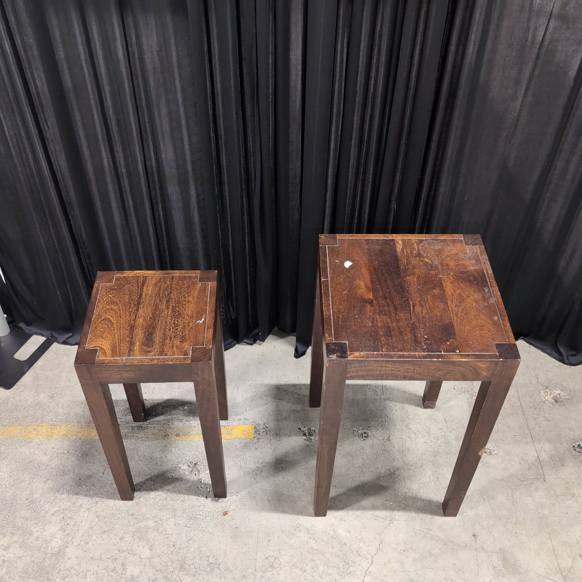 Brown Wood Square End Table Set with Inlay