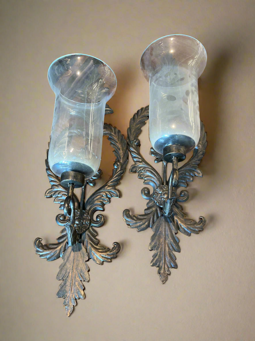 Glass and Metal Candle Holder Wall Sconces