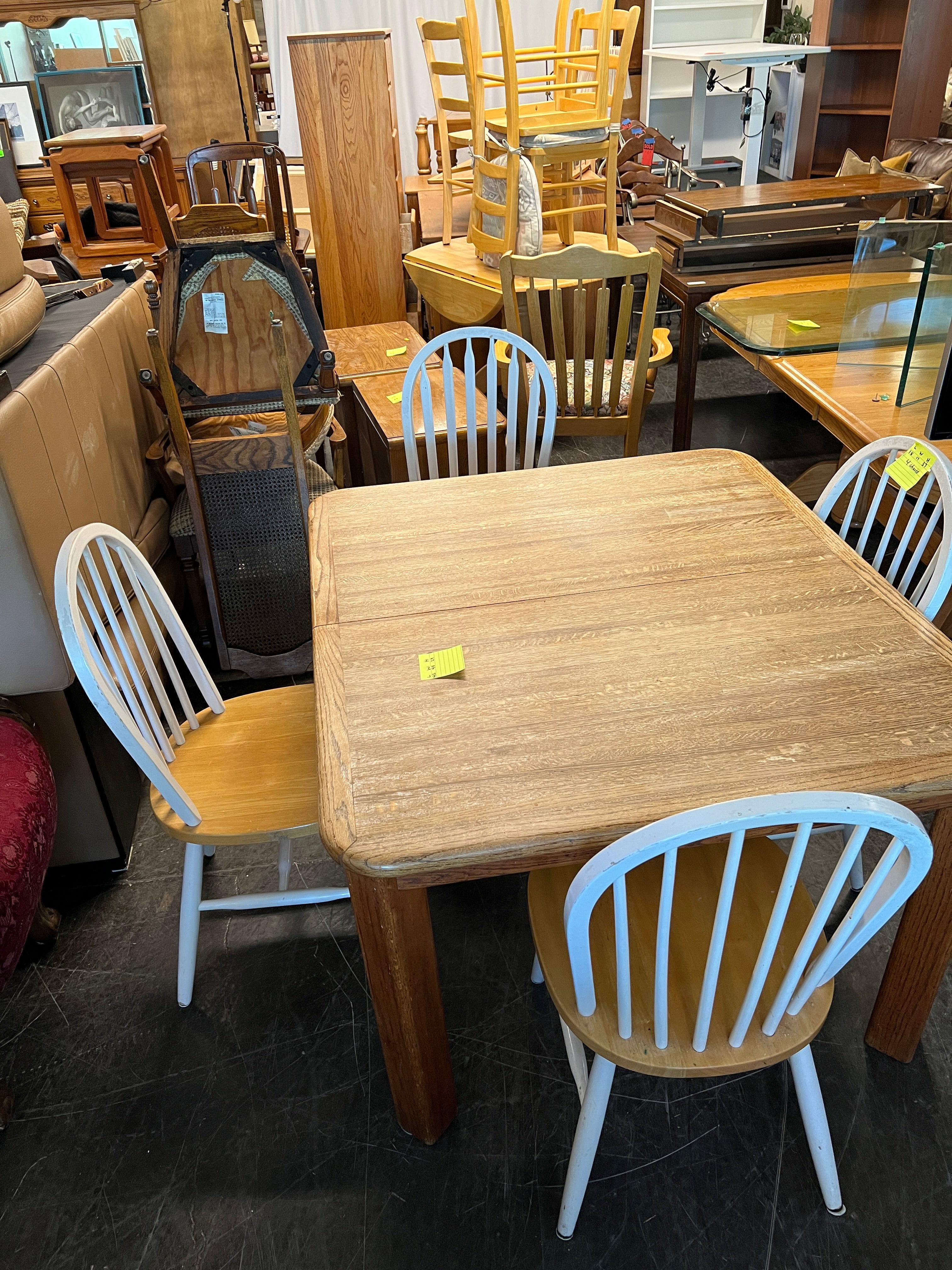 Oak Dinning Table and Chairs, with White Accent