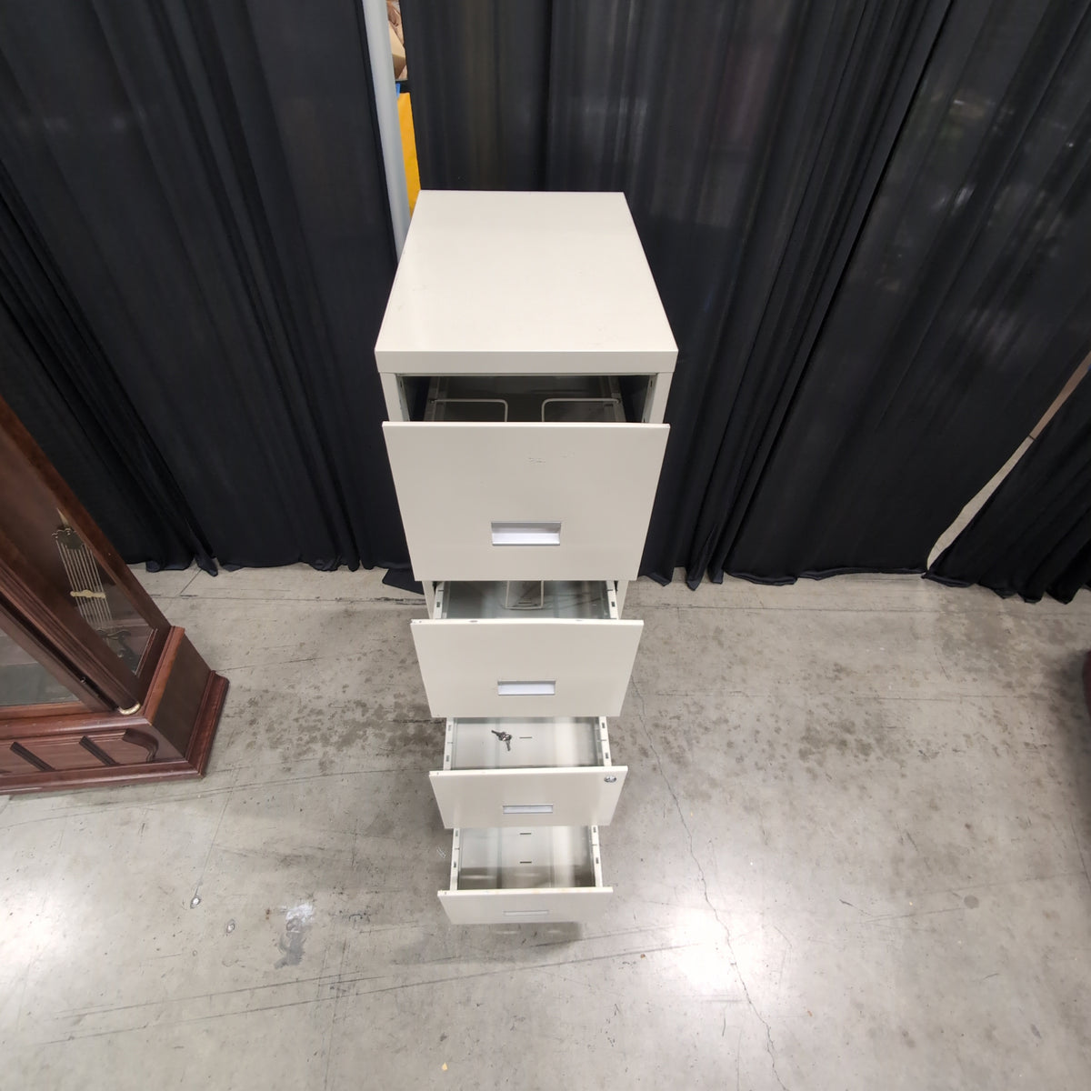 Beige Four-Drawer Metal Filing Cabinet with Lock
