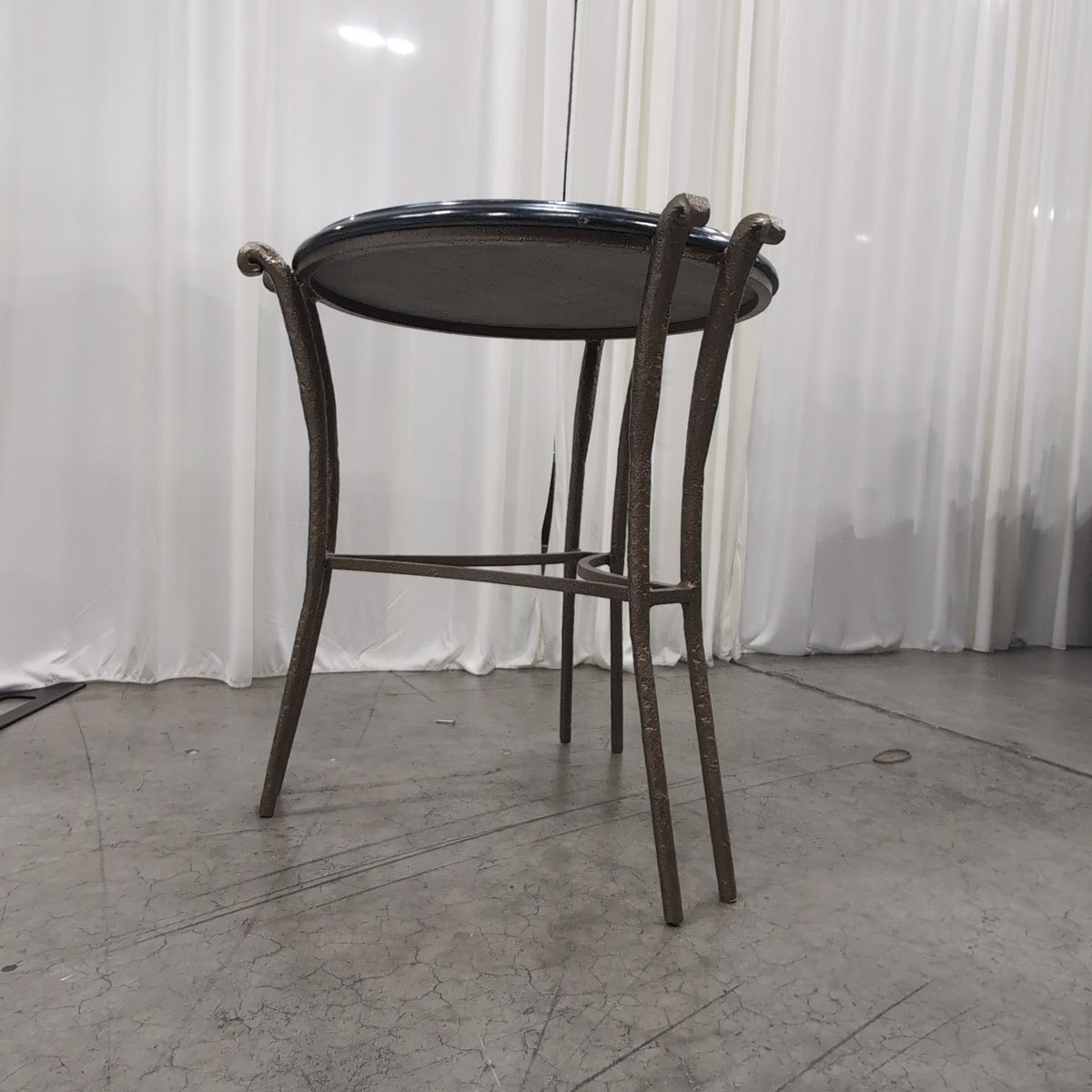 Ornate Bronze-Tone Metal Round End Table