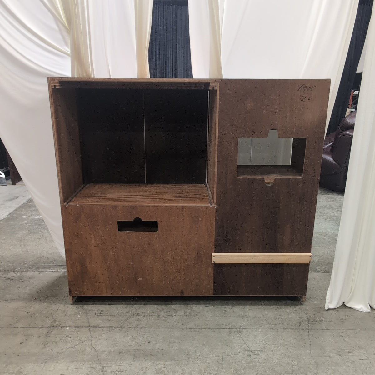 Oak Hardwood TV Stand with Smoked Glass Doors