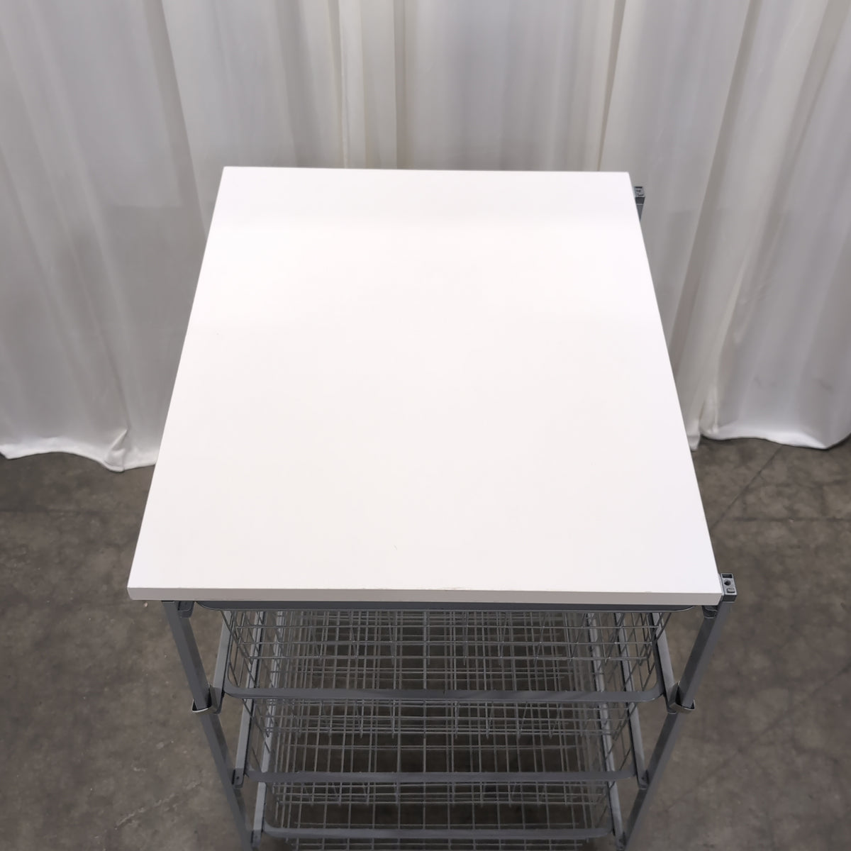 White Top Grey Metal Storage Unit with Wire Mesh Drawers