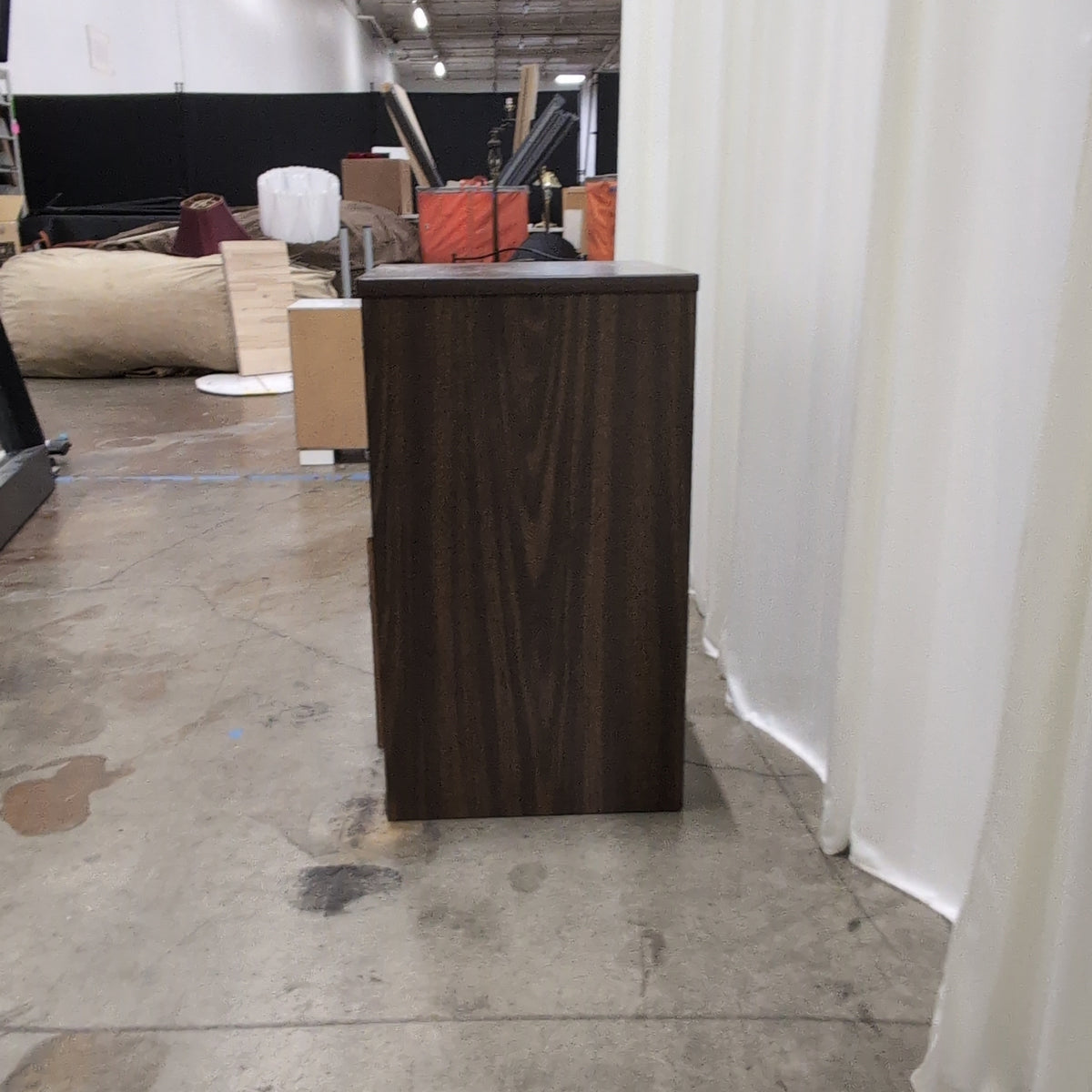 Dark Brown Wood Three-Drawer Nightstand