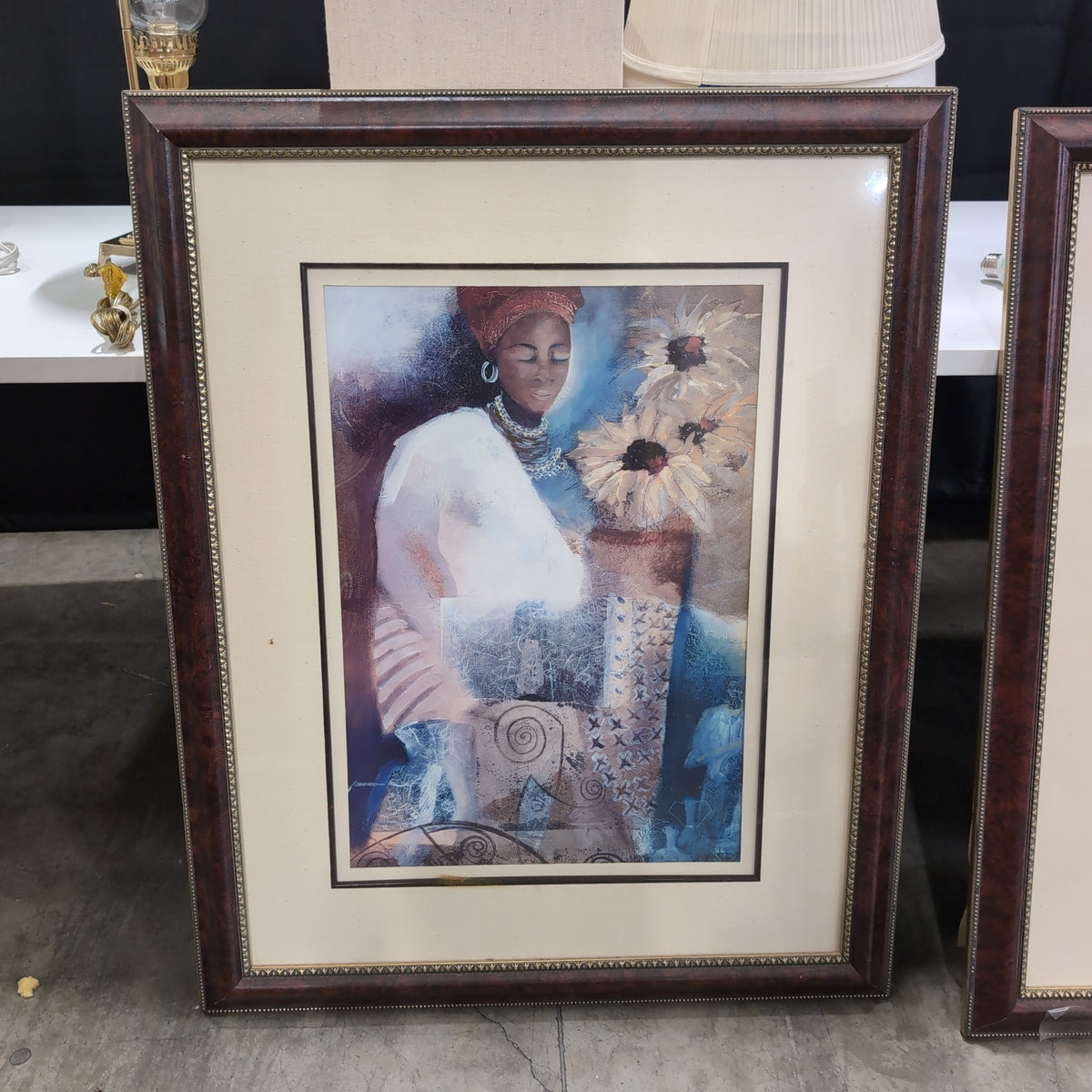 Colorful Abstract Figurative Wall Art in Dark Wood Frame