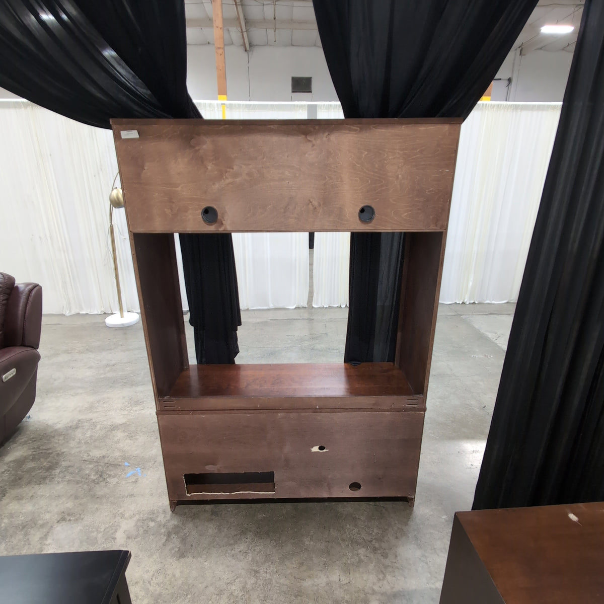 Crate & Barrel-Cherry Finish Wood TV Stand with Glass Doors