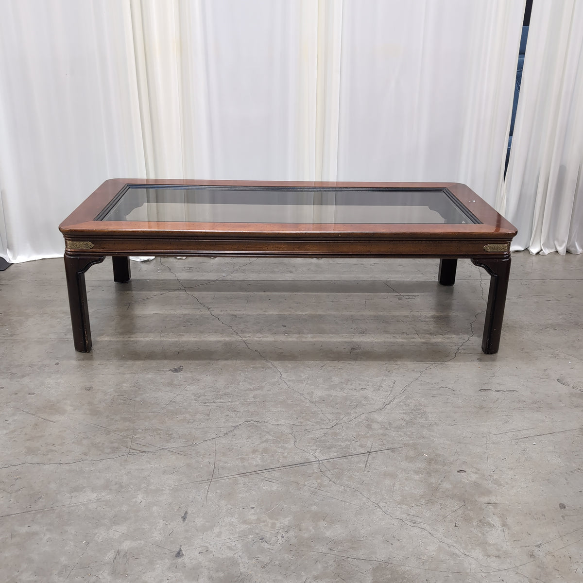 Dark Wood Rectangular Glass Top Coffee Table