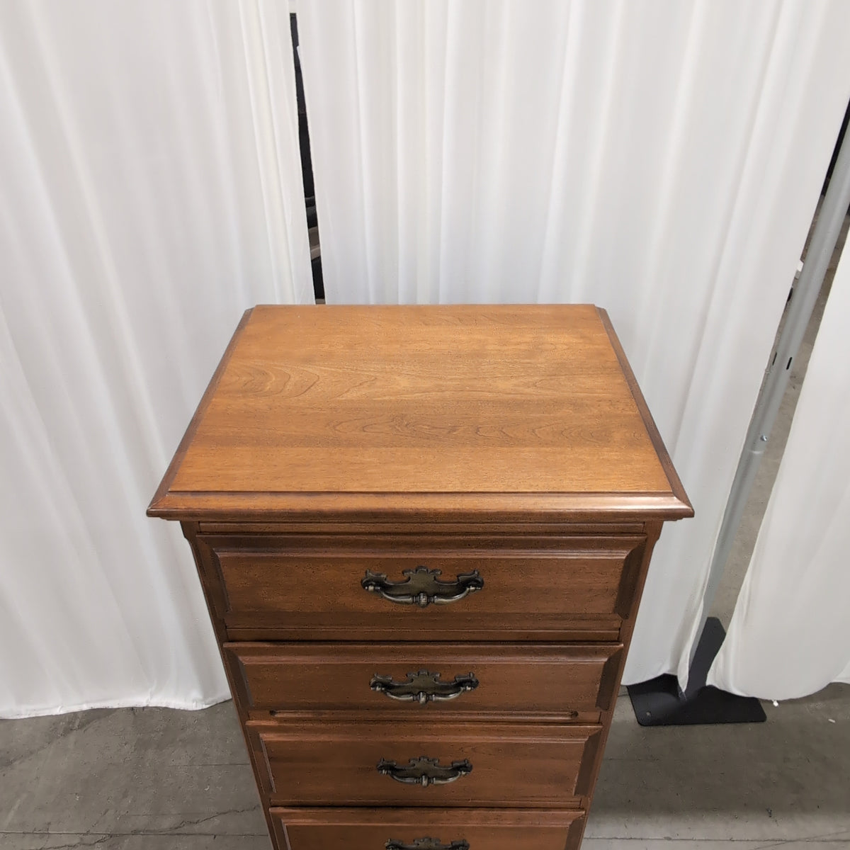Cherry-Stained Wood Five-Drawer Dresser with Ornate Pulls