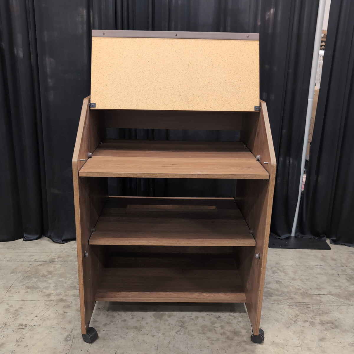 Medium Brown Wood Sloped Top Desk with Casters