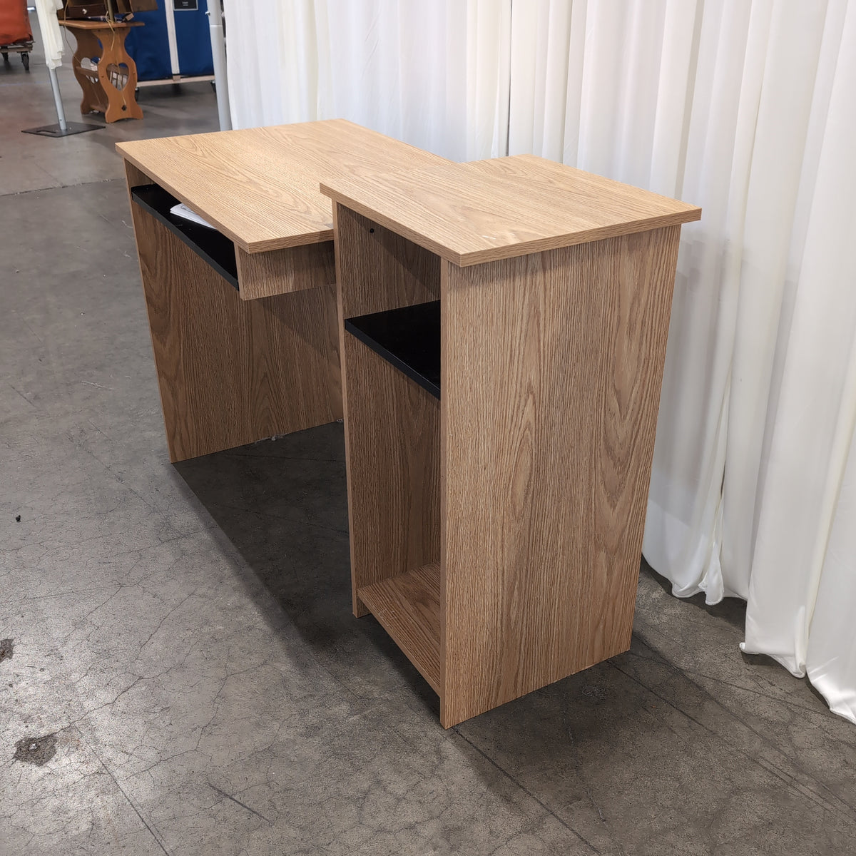 Light Wood L-Shaped Desk with Storage Shelves