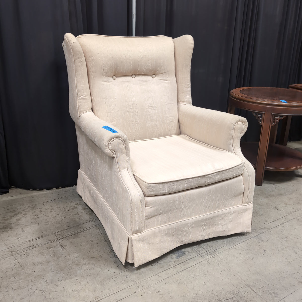 Traditional Beige Upholstered Wingback Chair with Button Tufting